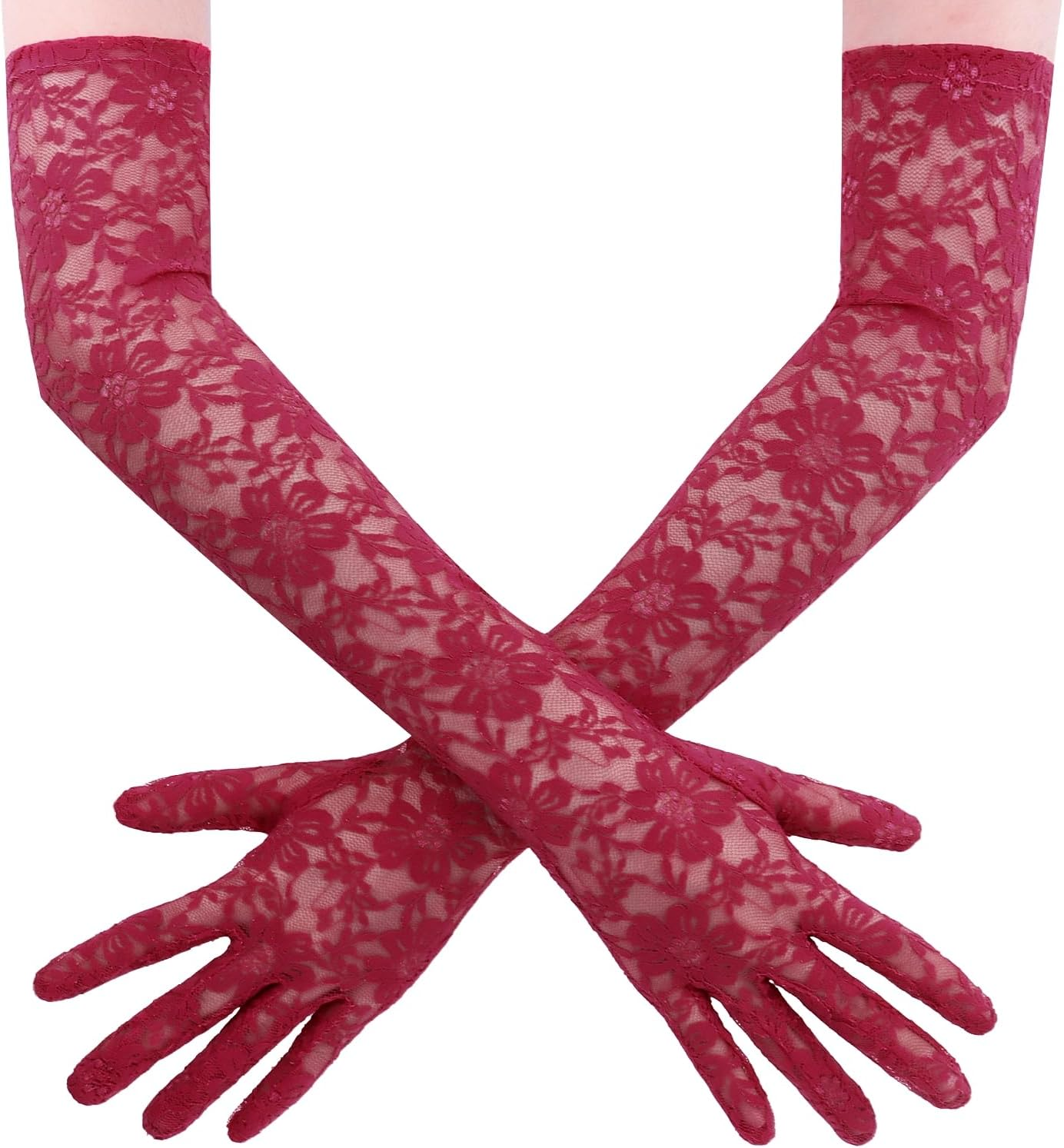 Brimekichio Lace Gloves Women, Tea Party Long Elegant Opera Lace Gloves Costume Floral Pattern Arm Elbow Length - 18.9In