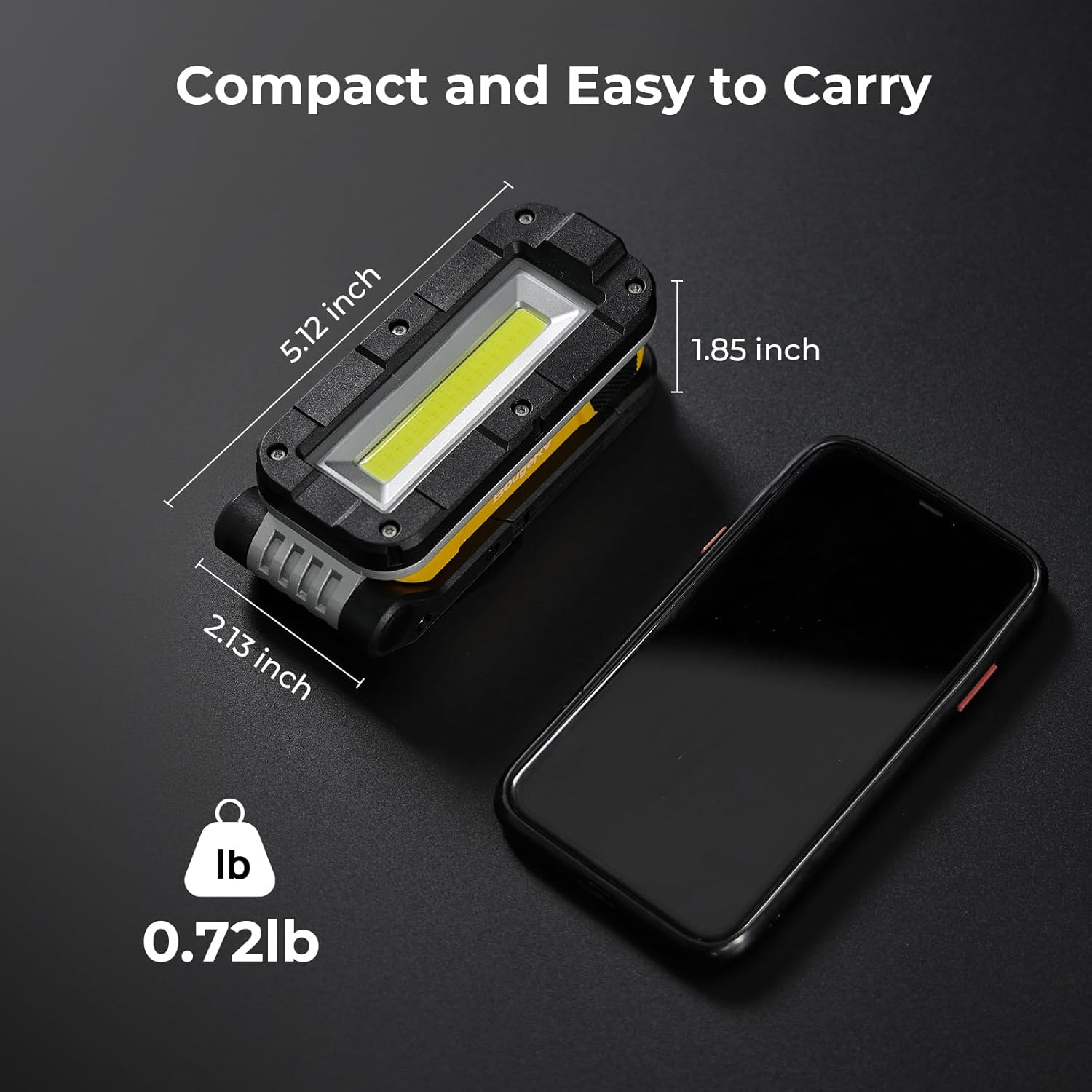 Bougerv WL01 Work Light Rechargeable, 1100 Lumens Magnetic Torch, Portable Inspection Light with 180&deg; Rotating Stand & Hook, Multiple Lighting Modes for Car Repair, Camping, Outdoor, Emergency