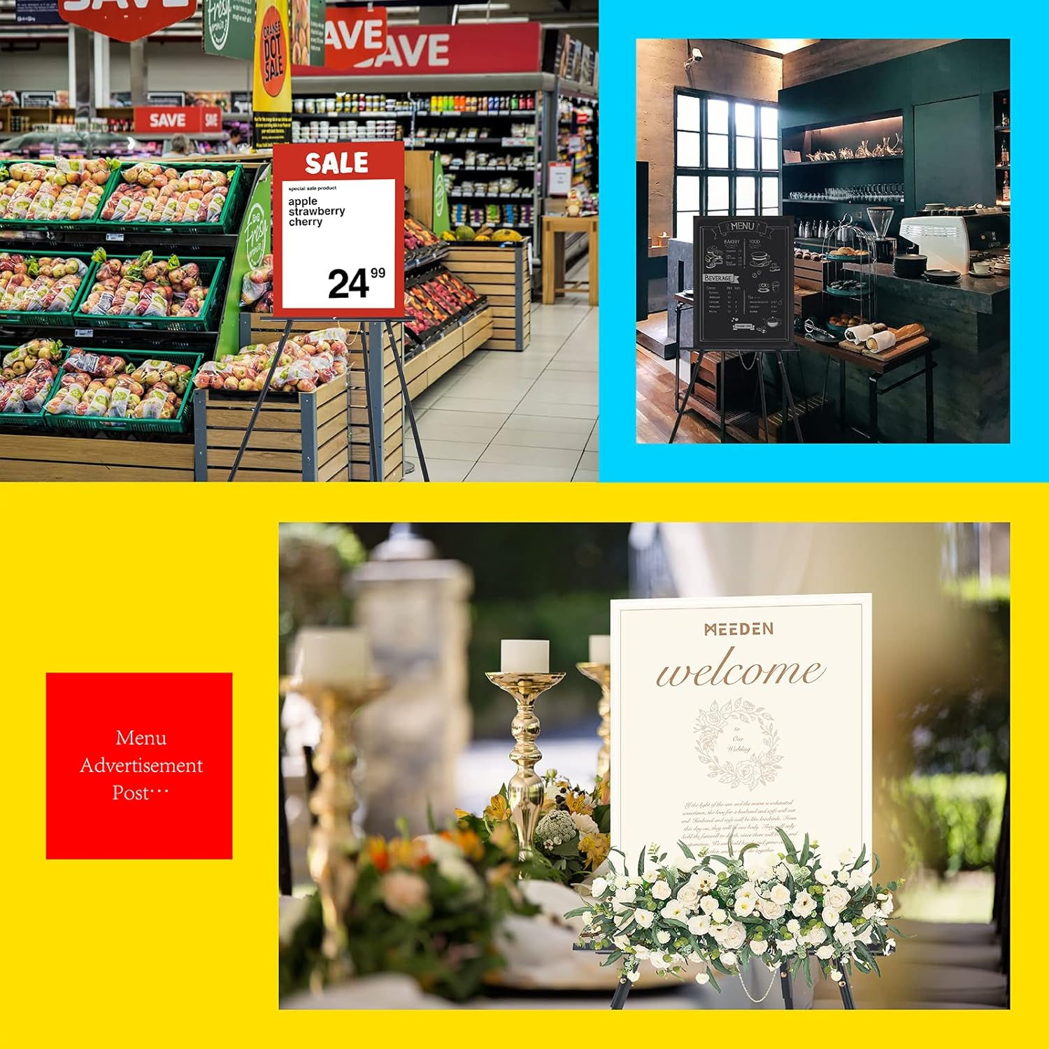 MEEDEN Wooden Easel Stand for Display: Black Wood Tripod for Wedding Sign - Poster Board Holder for Welcome Picture image number 2