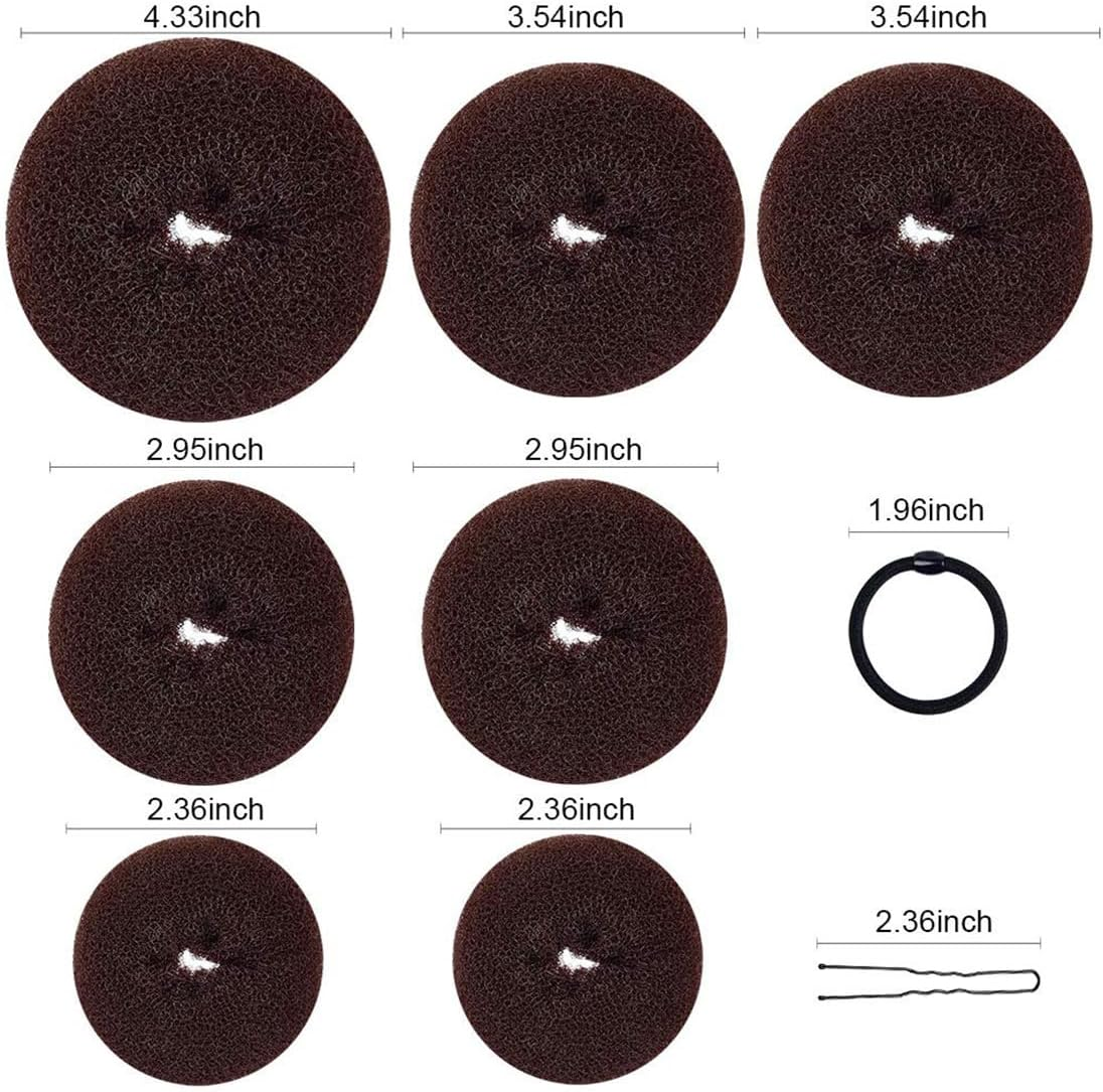 KIRZAX 7-Piece Doughnut Hair Bun Maker Set with 5 Elastic Hair Bands, 20 U-Shaped Hair Clip, Hairpin, Bun Aid Updo Accessories, Bun Maker for Children, Girls, Women (Brown) image number 3
