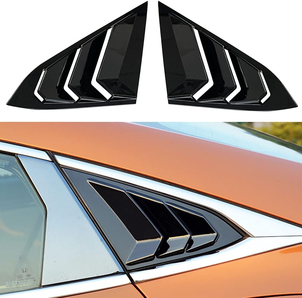 Carbon Fiber Racing Rear Side Window Louvers Air Vent Scoop Shades Cover Blinds Exterior Decals Compatible for Honda 10Th Gen Civic Hatchback Type R 2016 2017 2018 2019 2020 2021(Not for Sedan)