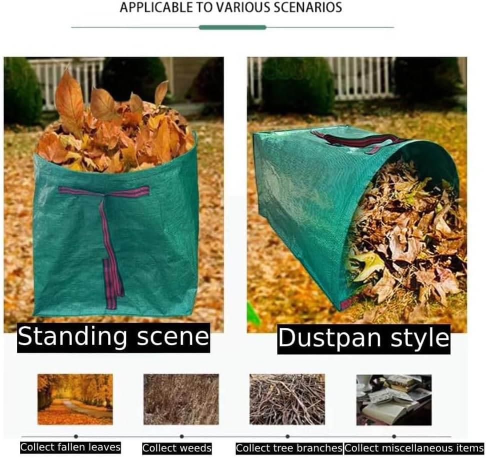 2 Pack Large Yard Dustpan-Type Garden Bag for Collecting Leaves,Green Yard Waste Bags,Reuseable Heavy Duty Lawn and Garden Waste Container,Leaf Bags for Clean up Outdoor Grass Clippings Debris Leaves image number 1