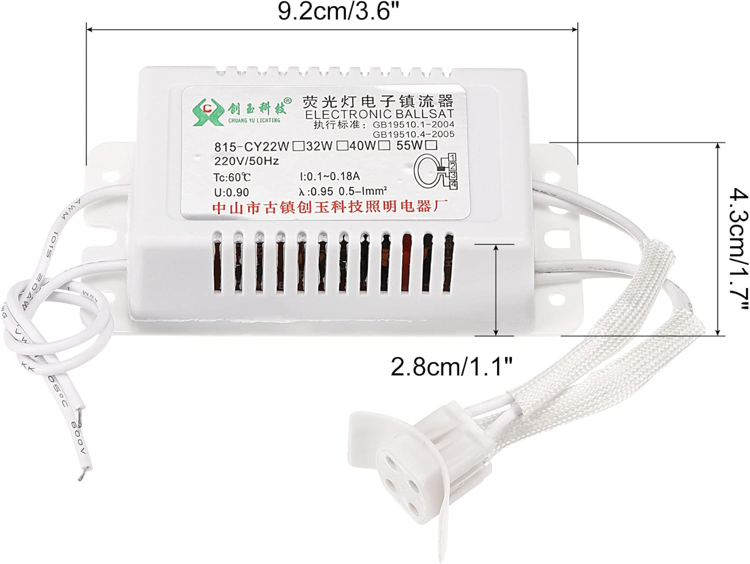 Uxcell 4X2X1 Electronic Ballast, 220V AC 22/55-Watt Ring Fluorescent Lamp Universal Ballast Tube Instant Start, Silver Tone