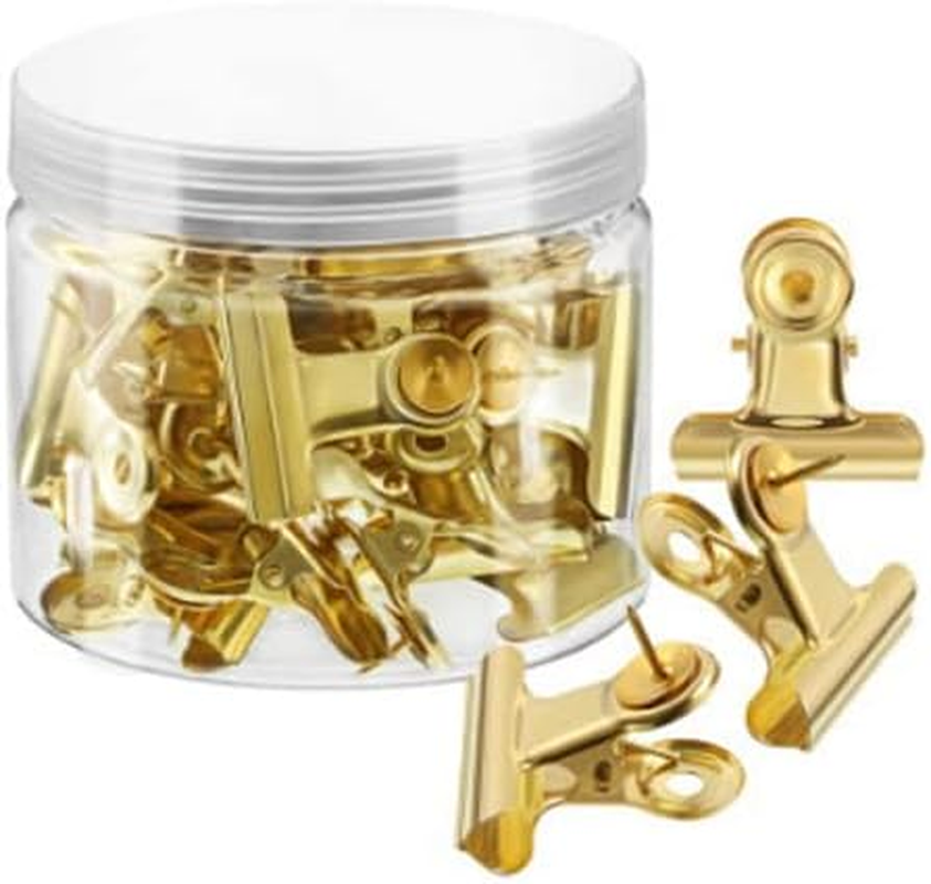 Push Pin Clips, 40 Pcs Metal Bulldog Clips with Thumb Tacks for Using on Cork Boards Bulletin Boards and Photo Walls, Home School and Office (Silver)