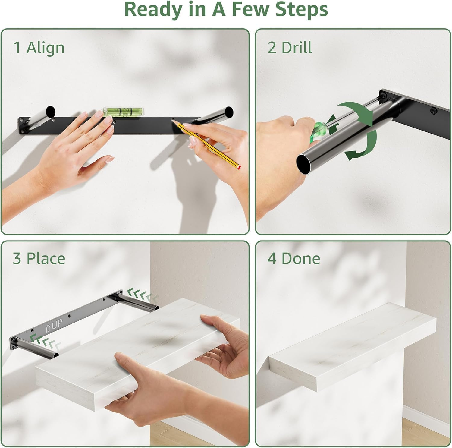 Floating Wall Shelves, Bathroom over Toilet, 40 Cm Set of 3, Wall Mounted Floating Shelves Toilet Paper Storage Small Farmhouse Decor(White 2 Baskets Storage) - Black image number 4