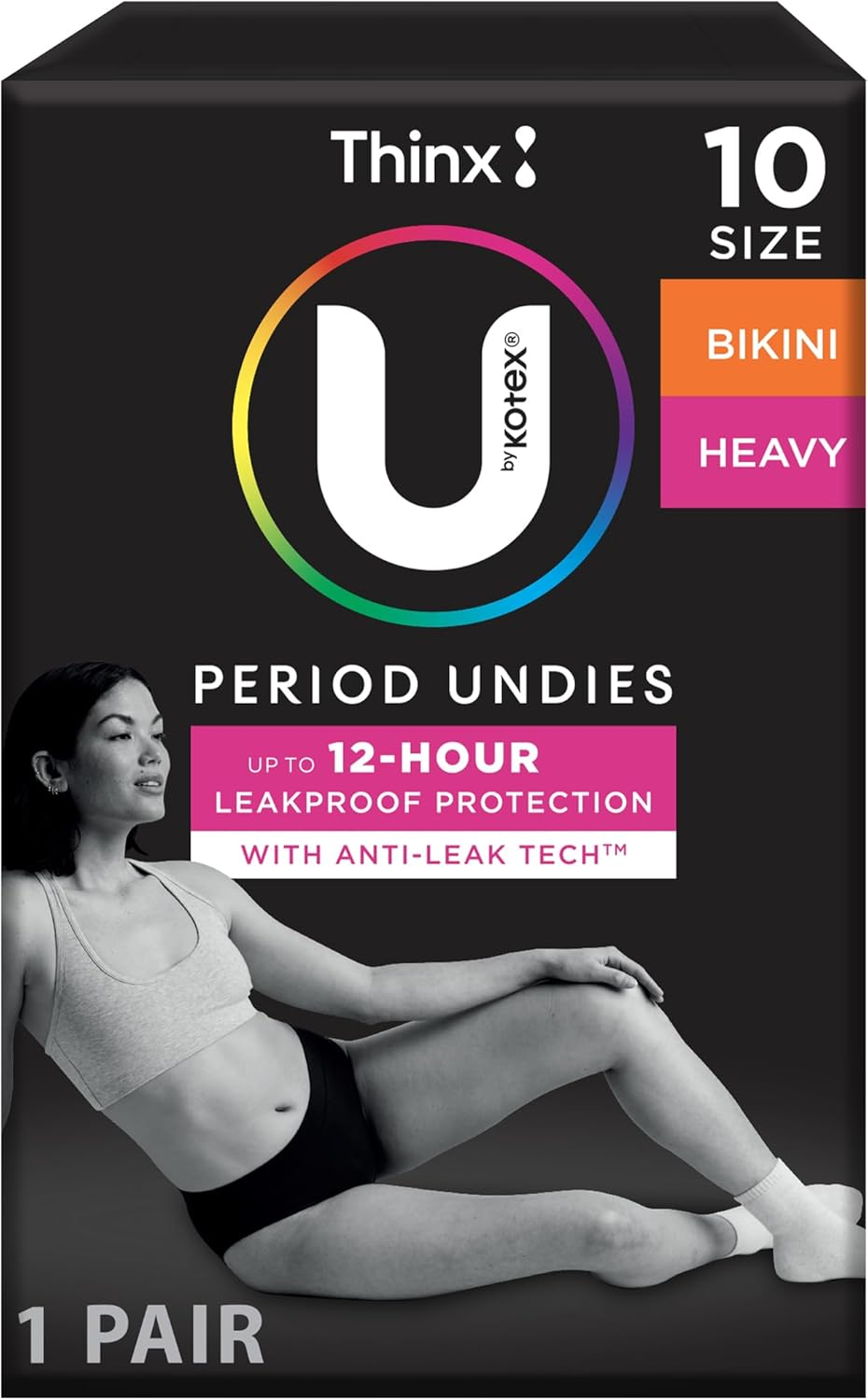 U by Kotex Thinx Period Undies Black Bikini Size 10 Heavy image number 3