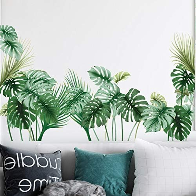Tropical Wall Decals Palm Leaf Wall Stickers for Living Room, Green Plants Wall Decor Posters Vinyl Peel and Stick Art Murals for Bedroom Nursery Office image number 6