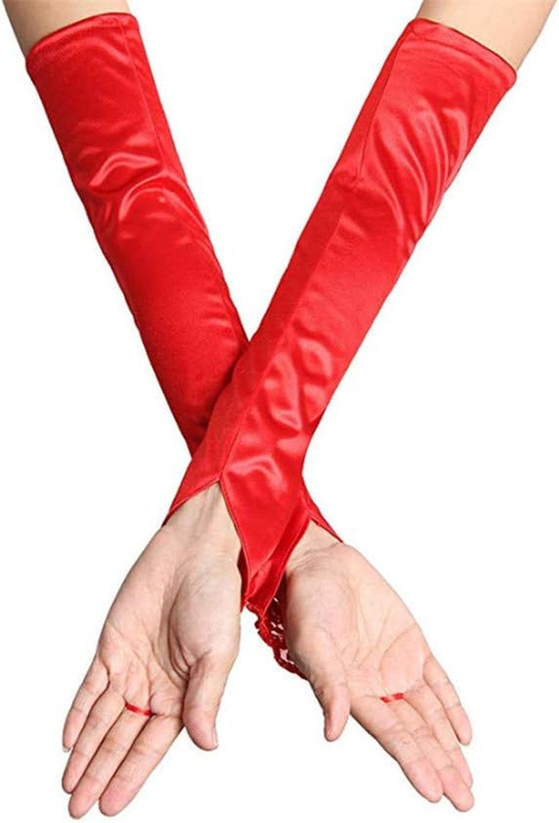 CENZICOM Women'S Lace Satin Bridal Party Fingerless Gloves Sequins Elegant - Black image number 3