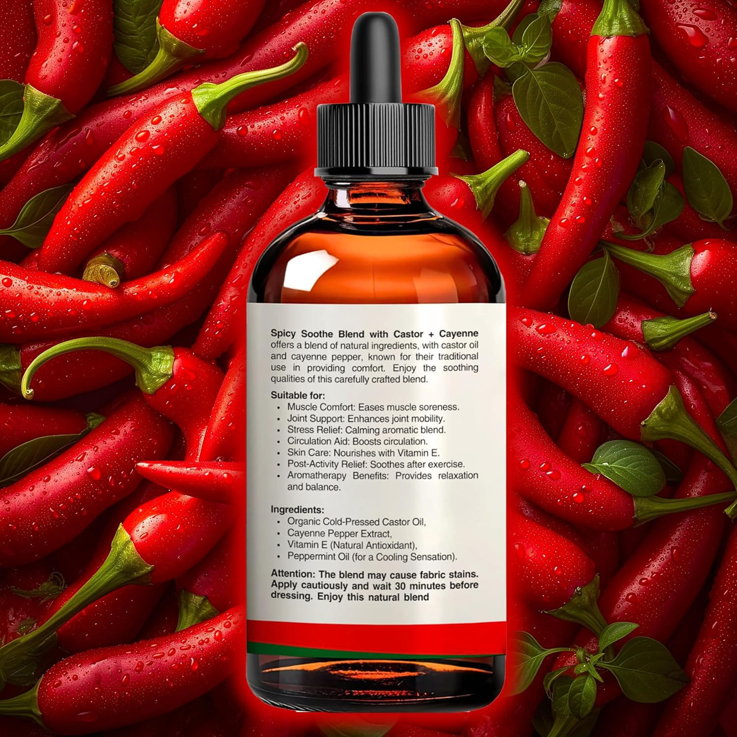 Organic Castor Oil with Cayenne Pepper - Skin-Nourishing, Soothes Muscles & Joints, Enriched with Vitamin E for Men and Women. Ideal for Daily Comfort image number 1
