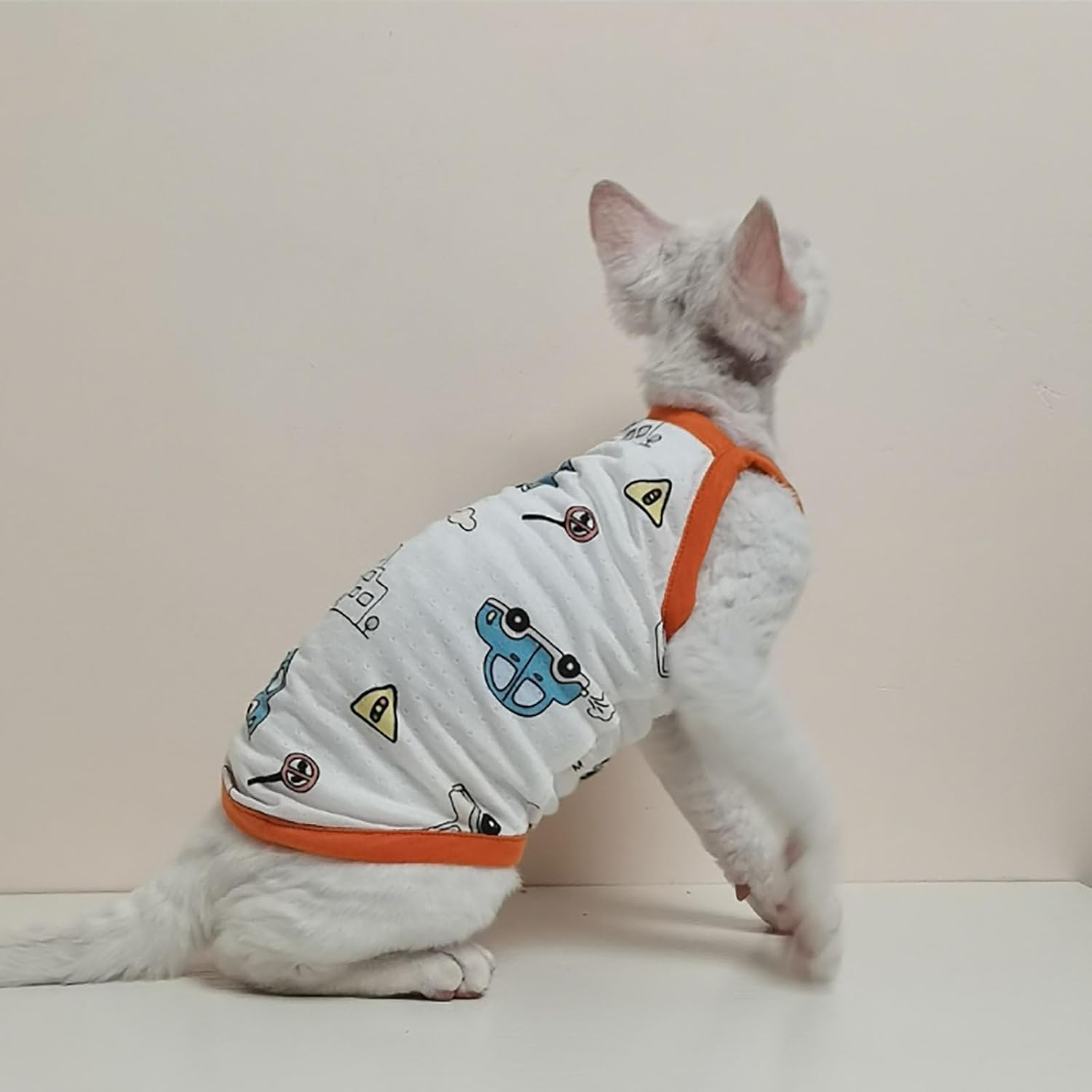 IUOUTG Sphynx Hairless Cats Shirt Pure Cotton Hairless Cat Clothes Cute Pullover Cat Pajamas round Collar Kitten Vest Cats Apparel for Cornish Rex, Devon Rex