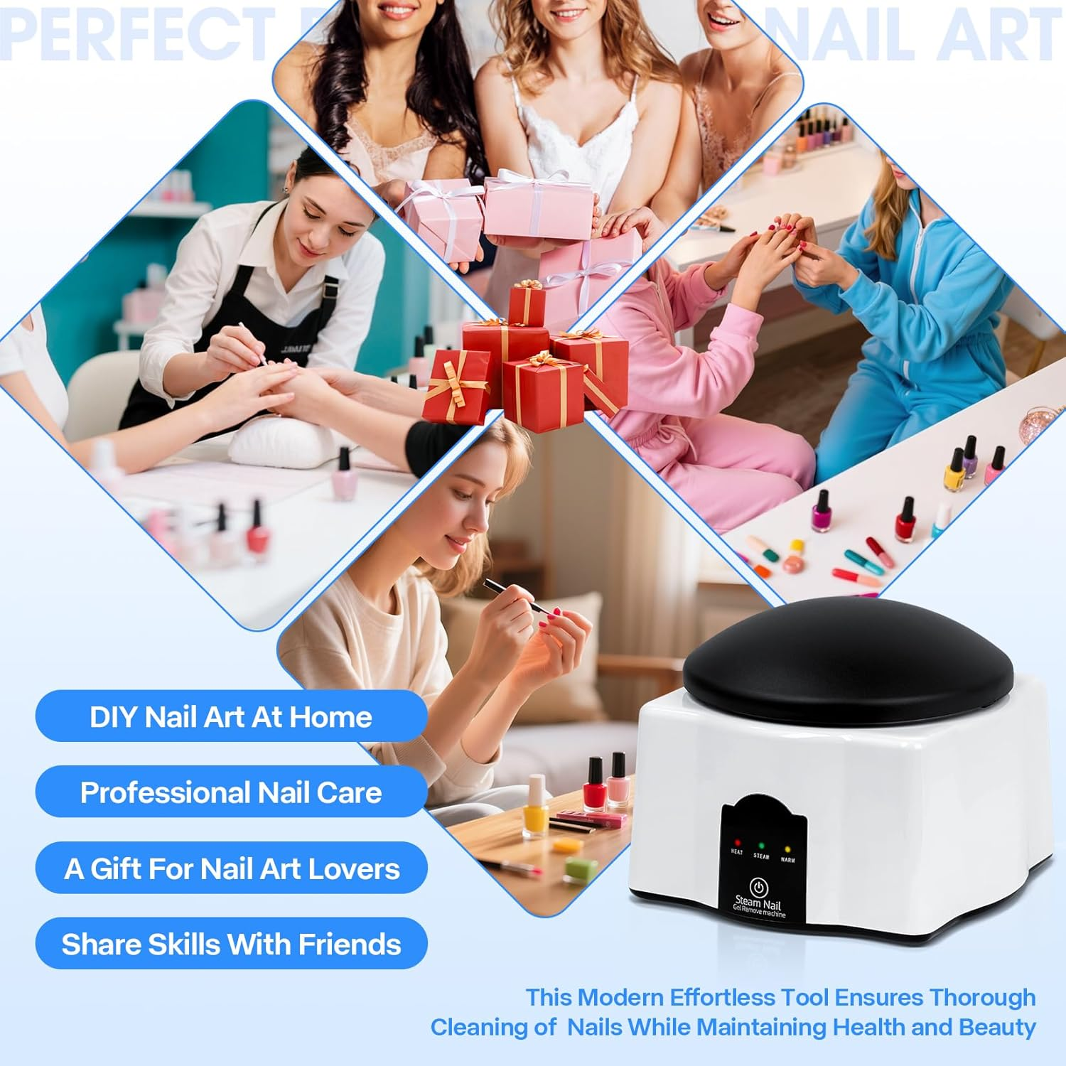 Electric Steam Nail Remover - 36W Upgraded Gel Polish Remover Set, Nail Polish Removal Machine for Gentle Care Hands, Universal for Home and Salons image number 5