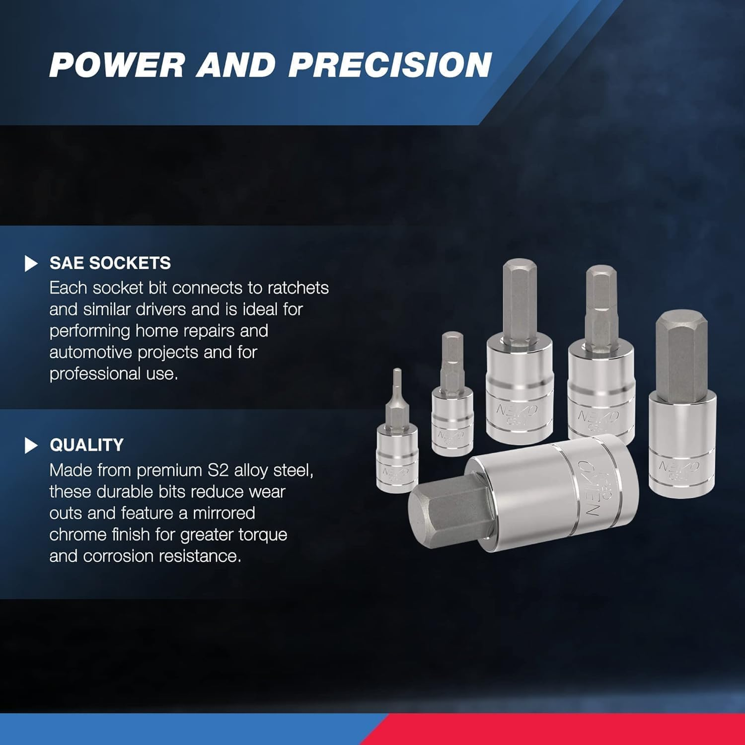 Neiko 10075A Hex Bit Socket Set, S2 Steel | 13-Piece Set SAE image number 5
