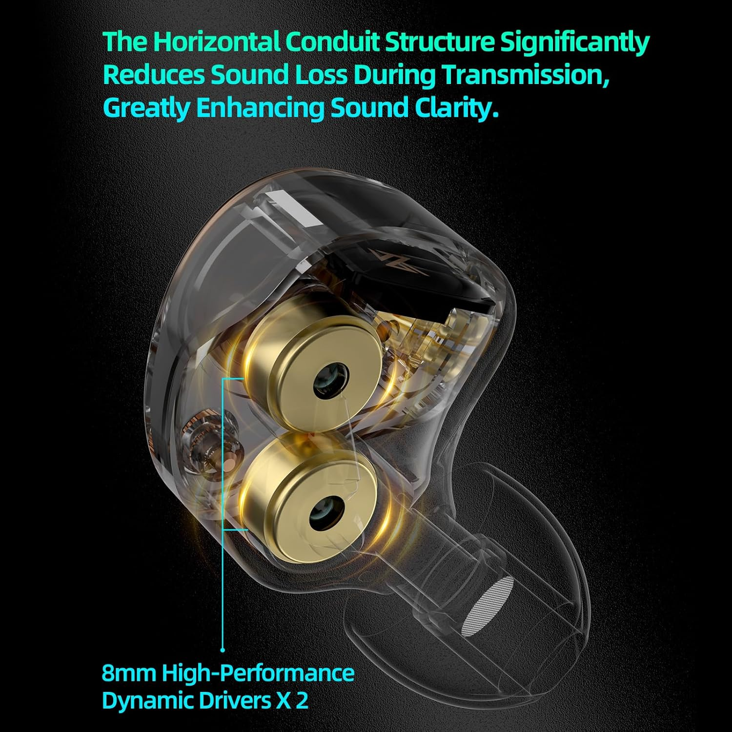 Yinyoo KZ Taurus Wired Earphones IEM Hi-Fi for Audiophiles Horizontal Dual 8Mm Dynamic Drivers in Ear Monitors Deep Bass Detachable 2Pin Cable Gaming Earbuds Transparent Shell image number 2