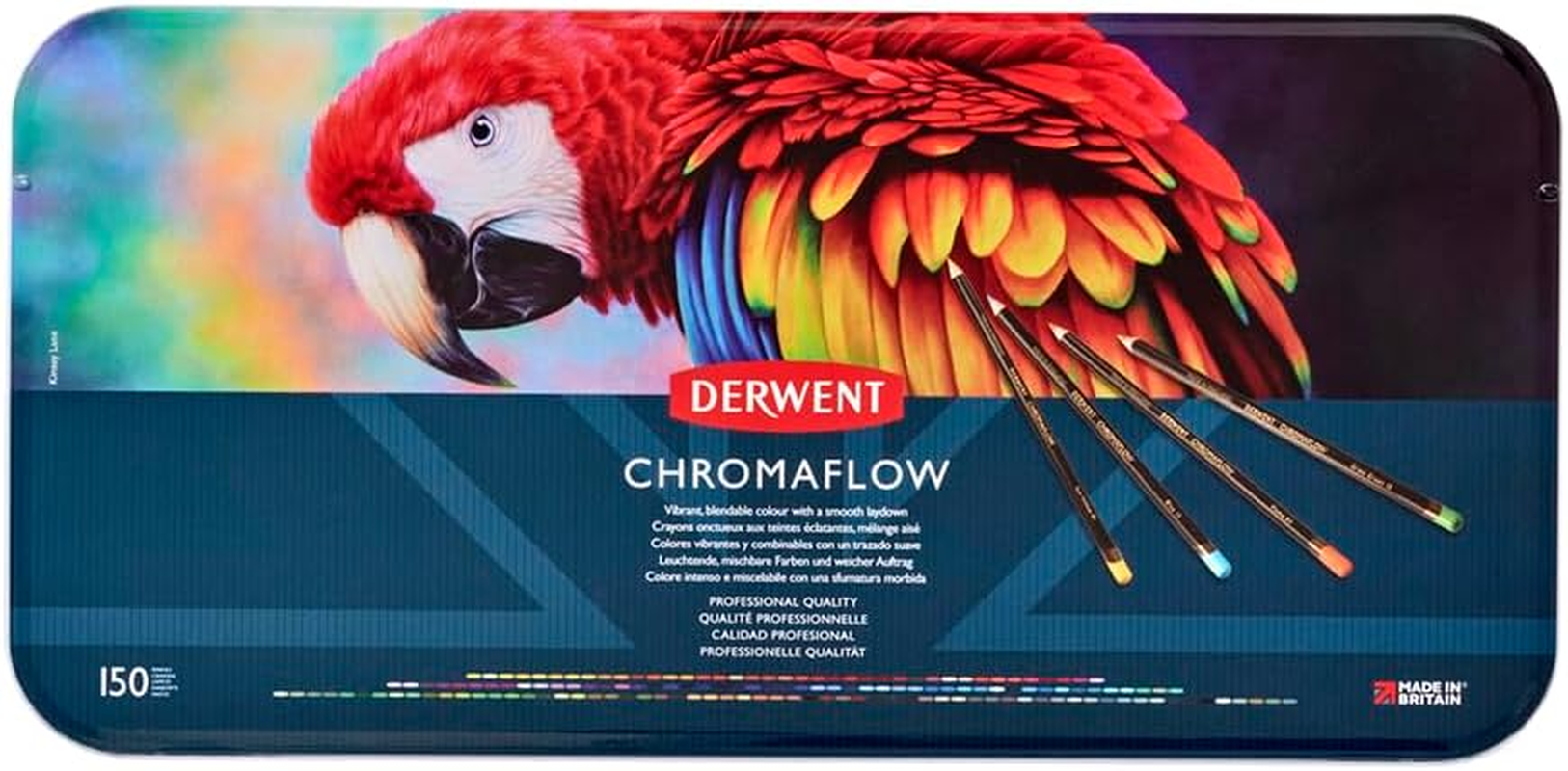 Derwent Chromaflow Pencils, Set of 150 in Tin, 3.5Mm round Core, Premium Core Strength, Blendable with Smooth Texture, Ideal for Drawing, Colouring & Layering, Professional Quality, 2306263 image number 1
