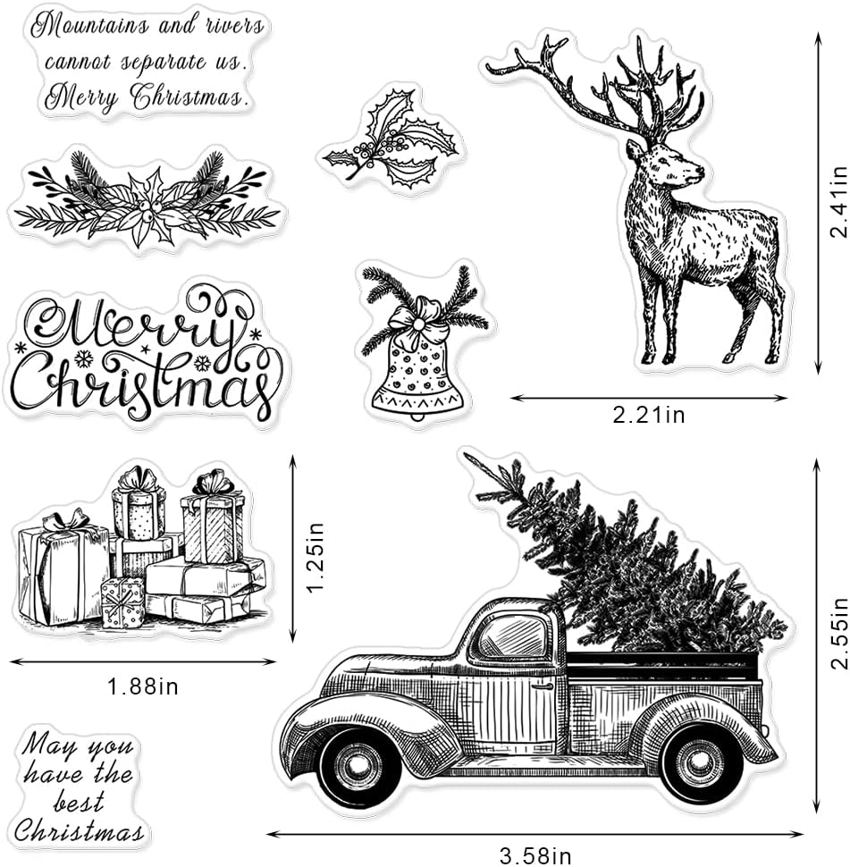 Christmas Gift Truck Clear Stamps for Card Making Decoration and Scrapbooking Supplies, Xmas Theme Blessing Words Transparent Rubber Stamps with Sentiment for Paper Card Photo Album Crafting Supplies image number 2