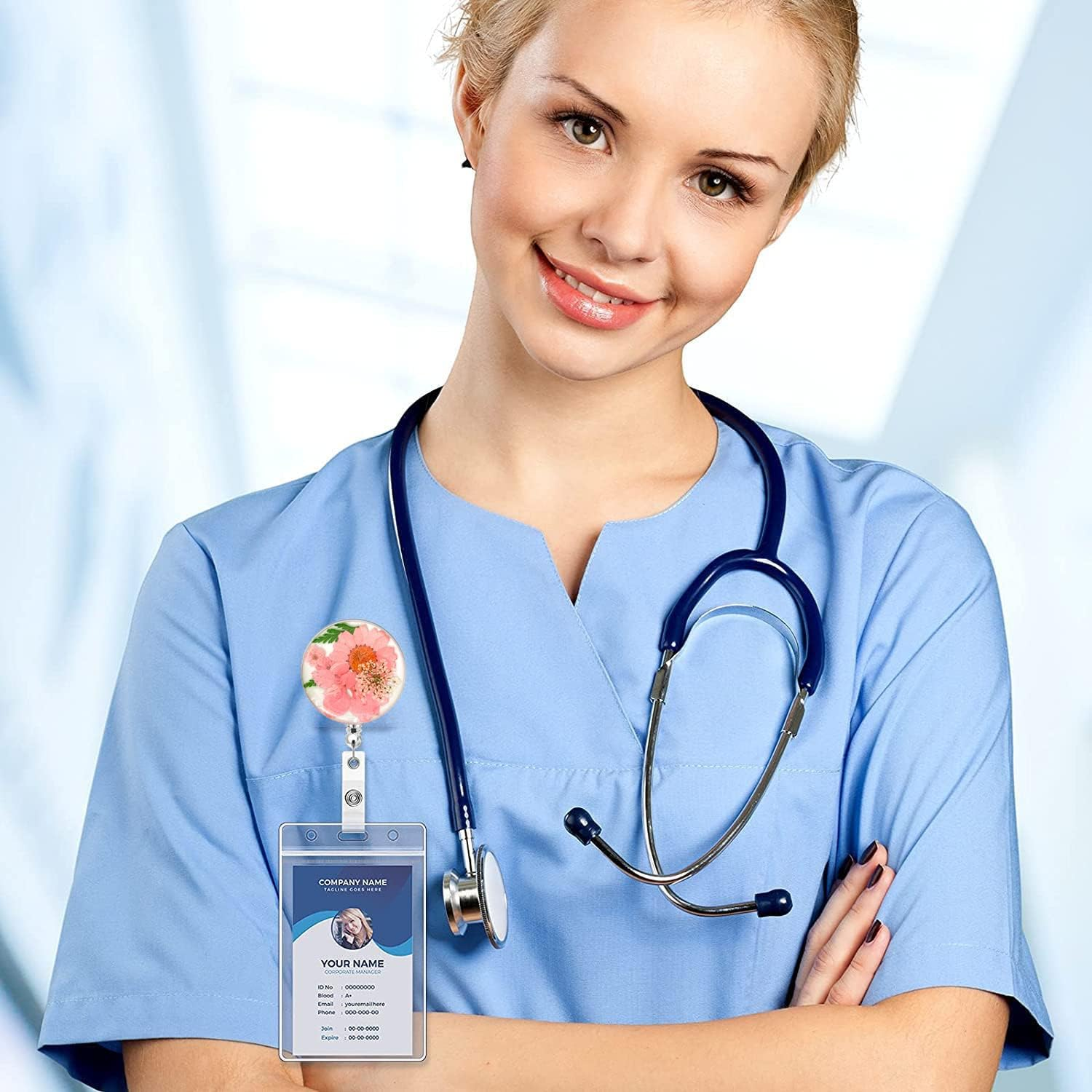 Nurse Badge Reel Retractable Cute Pressed Dried Flower Resin, Retractable ID Badge Holders for Nurses Christmas Stocking Stuffers (Light Pink) image number 5