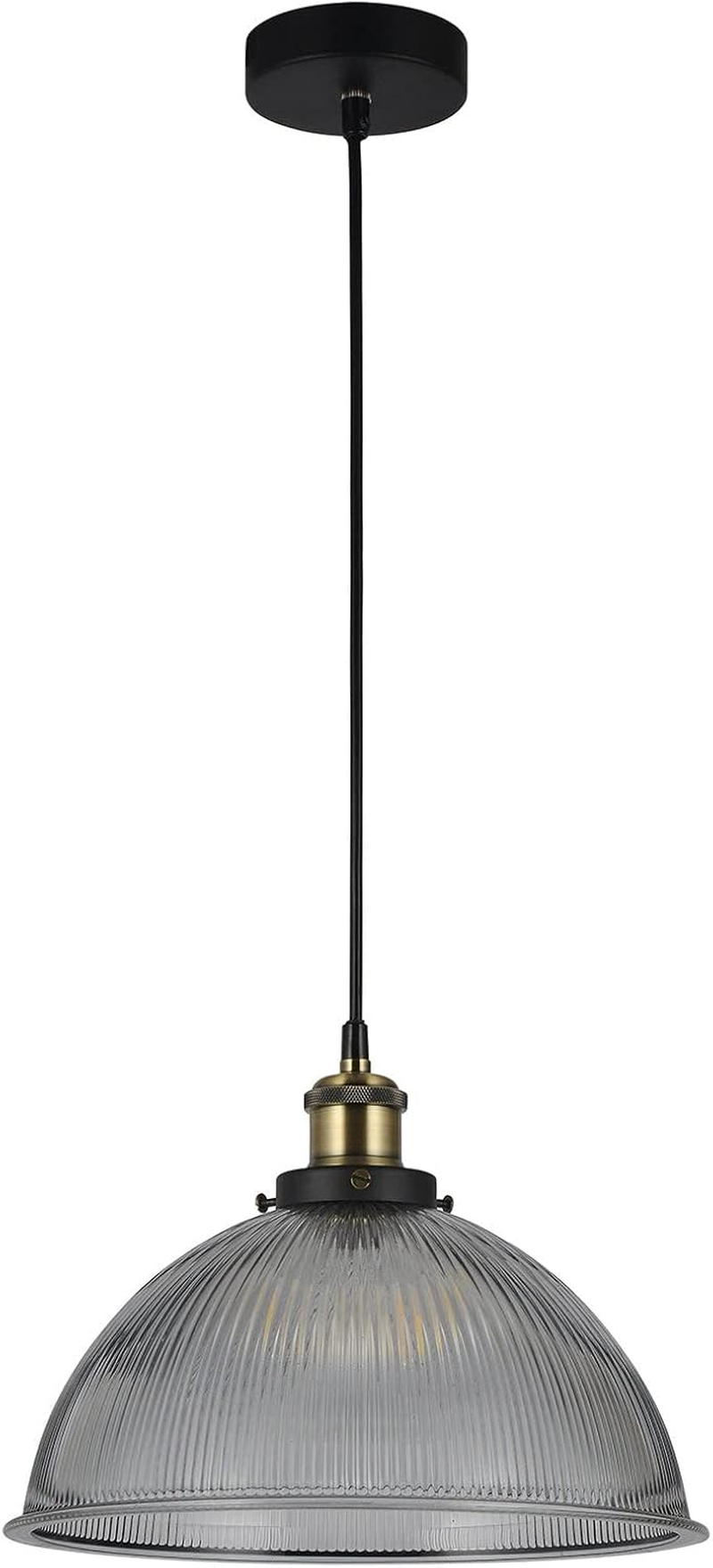 Lexi Lighting Tristan Glass Pendant Light, Clear Ribbed Bowl Shade, Diameter 29.5Cm, Vintage Hanging Lamps, Adjustable Drop Cable, Elegant and Stylish D&eacute;cor Lighting for Loft, Dining or Bar