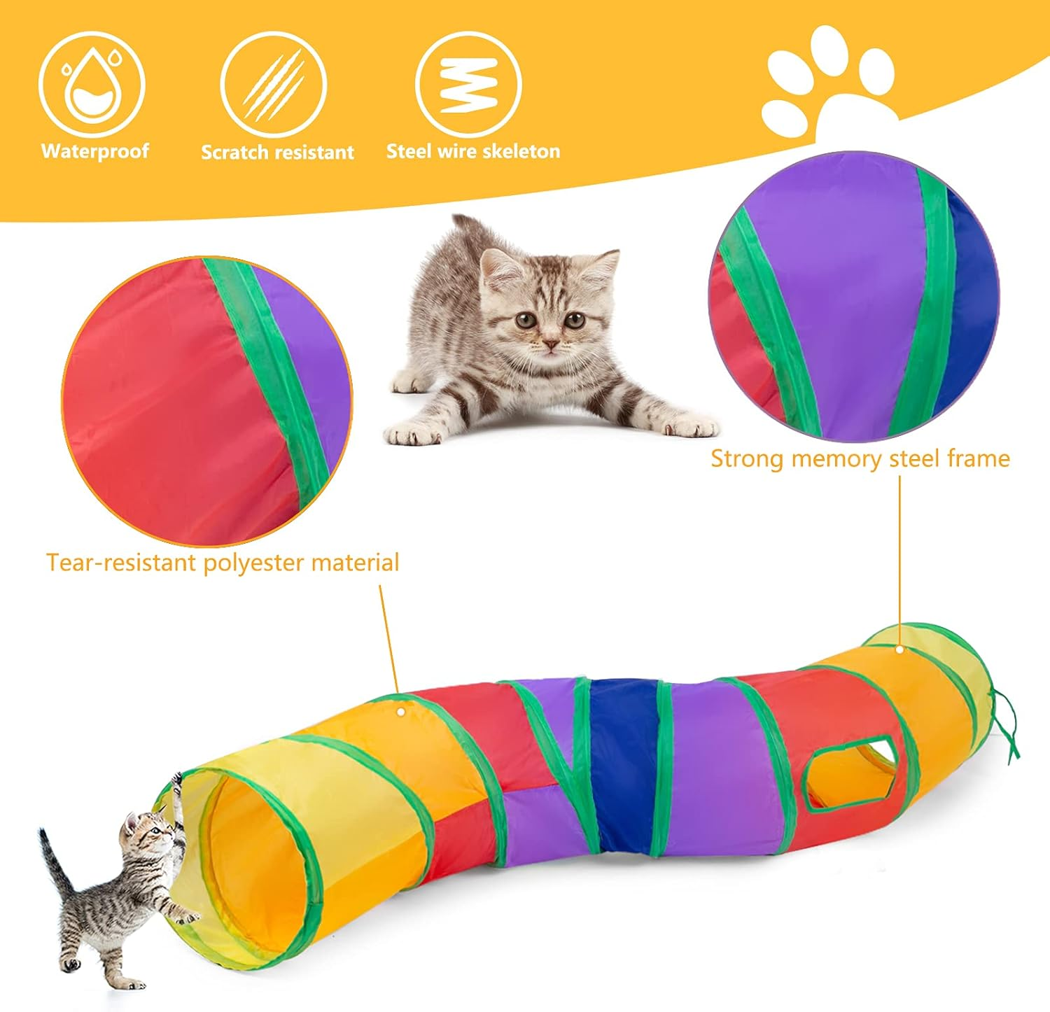Sheldamy Cat Tunnel, S-2-Way Cat Tunnels for Indoor Cats, Collapsible Cat Play Tunnel, Interactive Toy Maze Cat House with 1 Play Ball for Cats, Puppy, Kitty, Kitten, Rabbit (Multicolor) - Blue,Multicolor image number 4