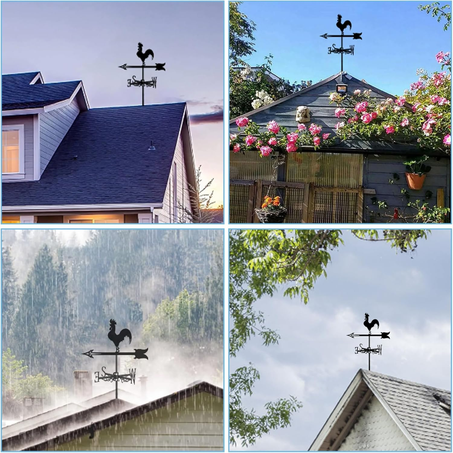 Weather Vane Roof Mount Animal Shape Weathervane Iron Decorative Wind Vane 13X22Inch Wind Direction Indicator for Yard Garden Farm Rooster Weather Vanes for Yard Weathervane Wind Direction Indicatorw - Rooster image number 2