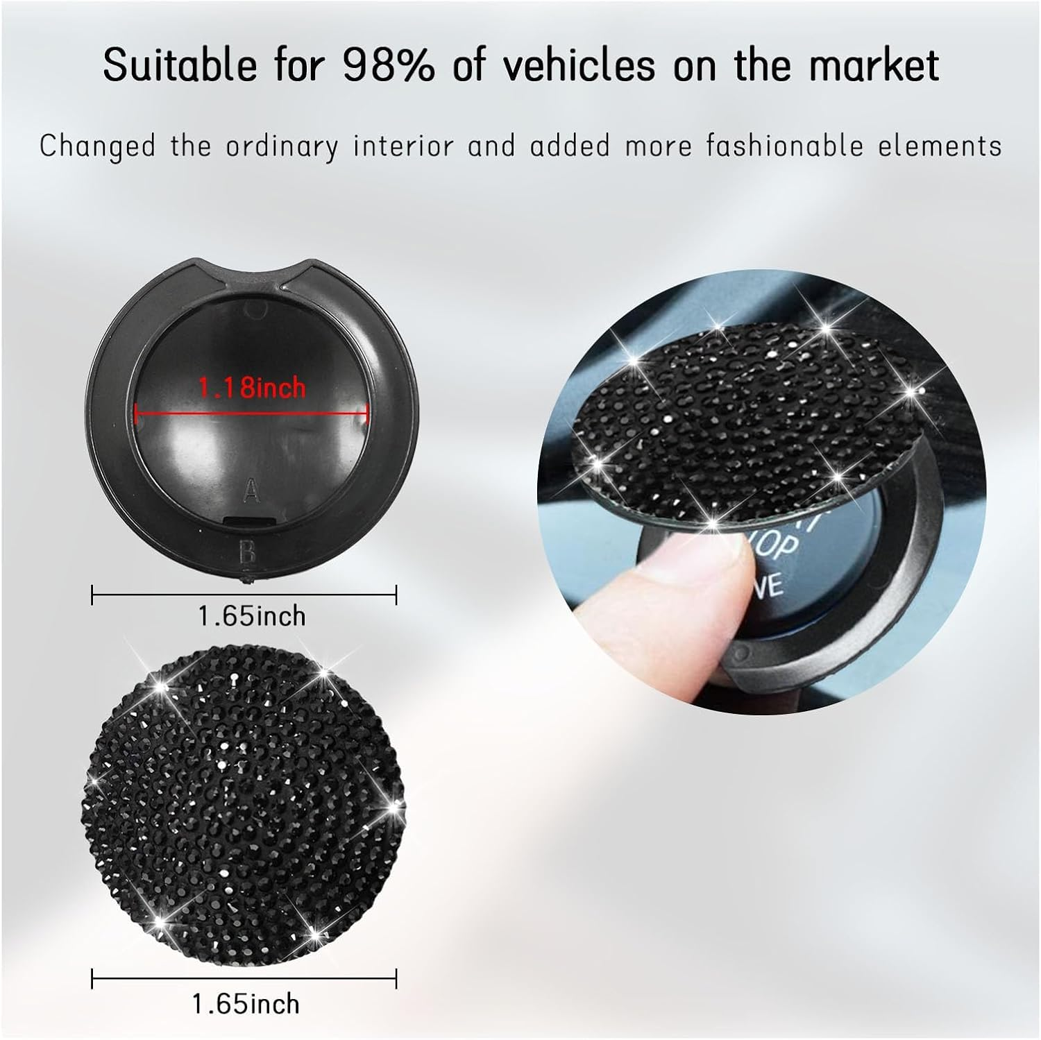 Bling Car Push to Start Button Cover, anti Scratch Ignition Button Protective Cap, Crystal Rhinestone Engine Button Sticker, Universal Auto Interior Decor Accessories (Black) image number 1