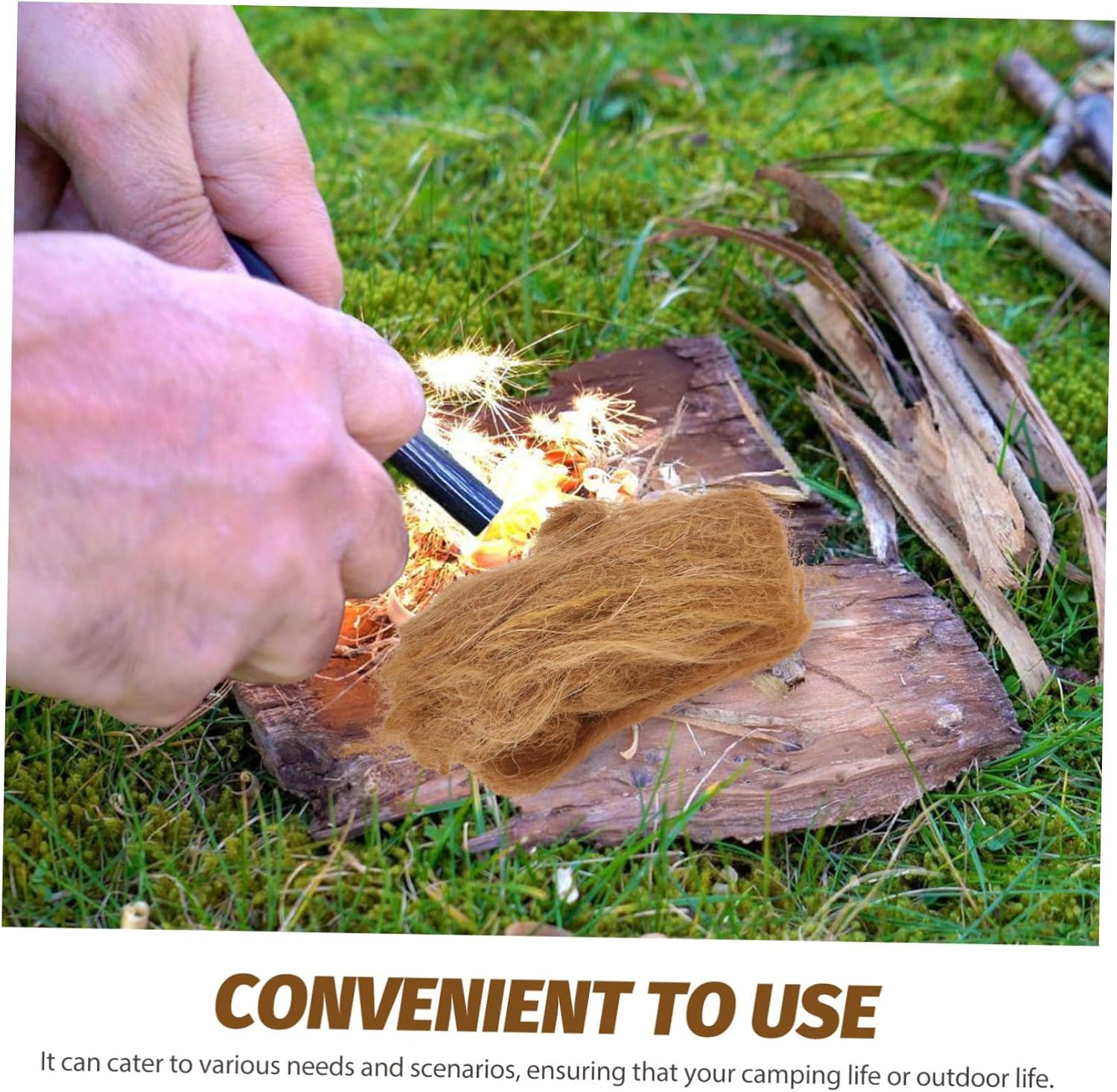 4 Packs Tinder Rope Natural Wood Fiber Tinder Fire Starter - Emergency, Survival, Campfire Tinder - Non-Toxic, Quick Fire Tab Flint and Steel for Outdoor, Backpacking, Camping, Fishing image number 5