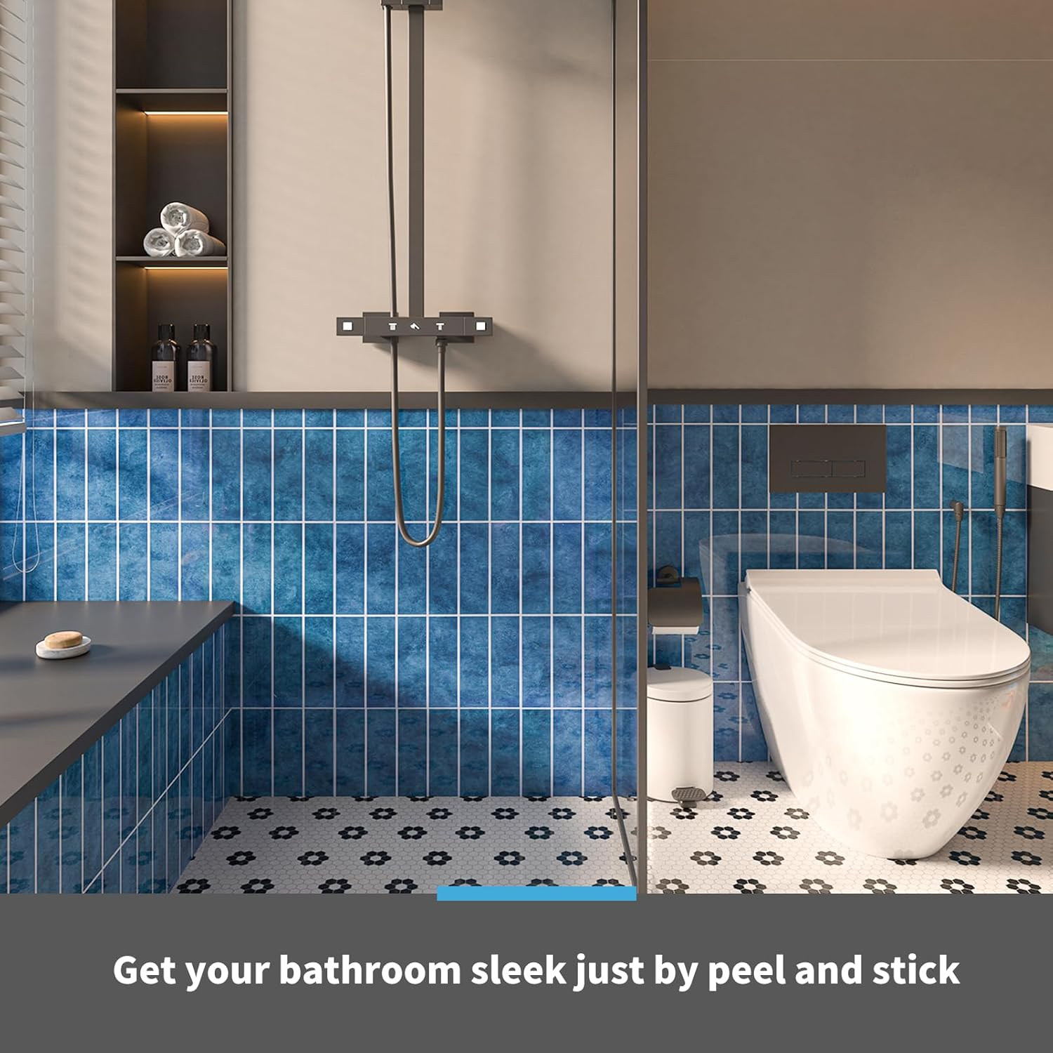 Art3D 10-Sheet Faux Marble Peel and Stick Backsplash Tile for Kitchen Wall Bathroom Countertops, 29X23 CM Stick-On Glazed-Ceramic Finish Resist to Water, Heat and Scratches, Blue image number 2