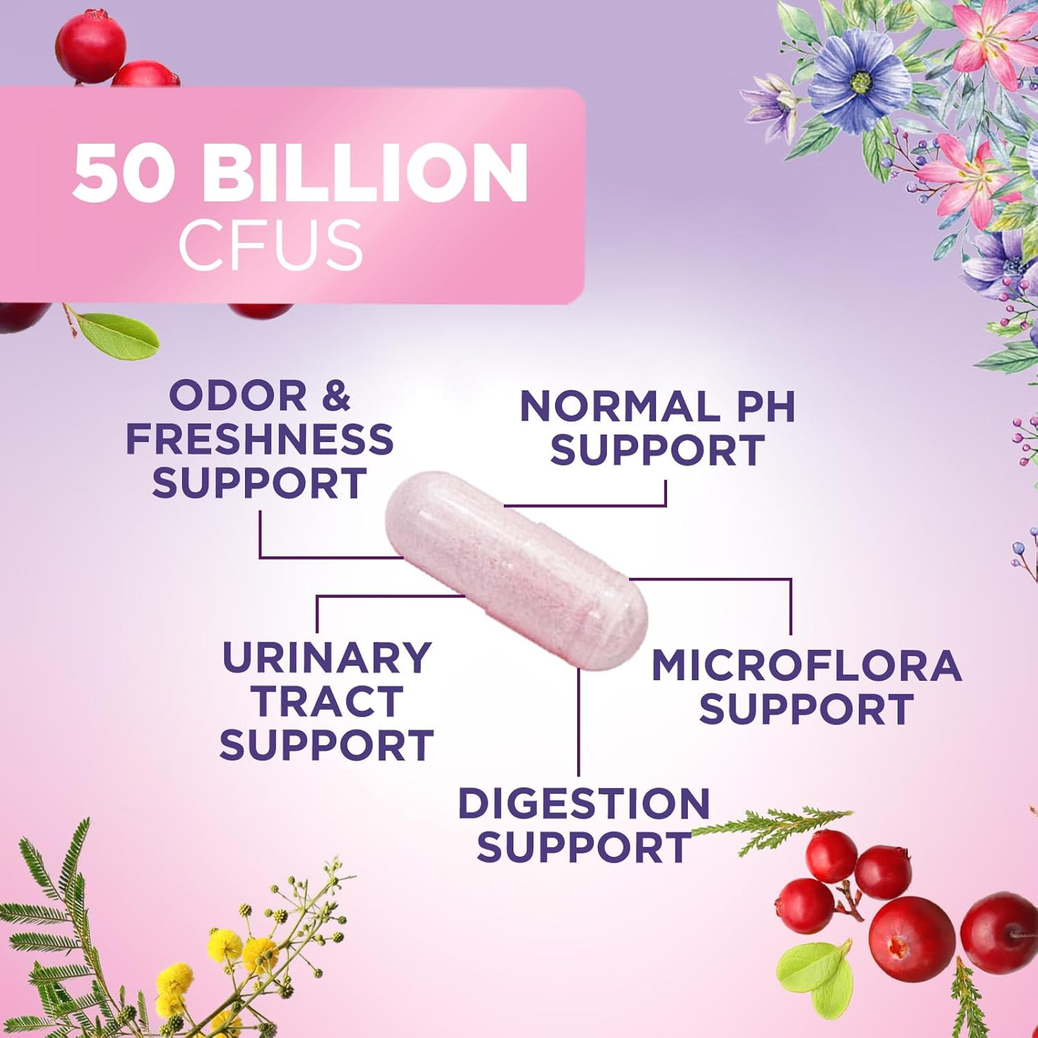 Nature'S Nutrition Women&rsquo;S Probiotics 50 Billion CFU Guaranteed, Vegan Probiotic Strains, Supports Womens Digestive, Immune, Vaginal, & Urinary Health, Delayed Release, No Soy Gluten 60 Capsules image number 1