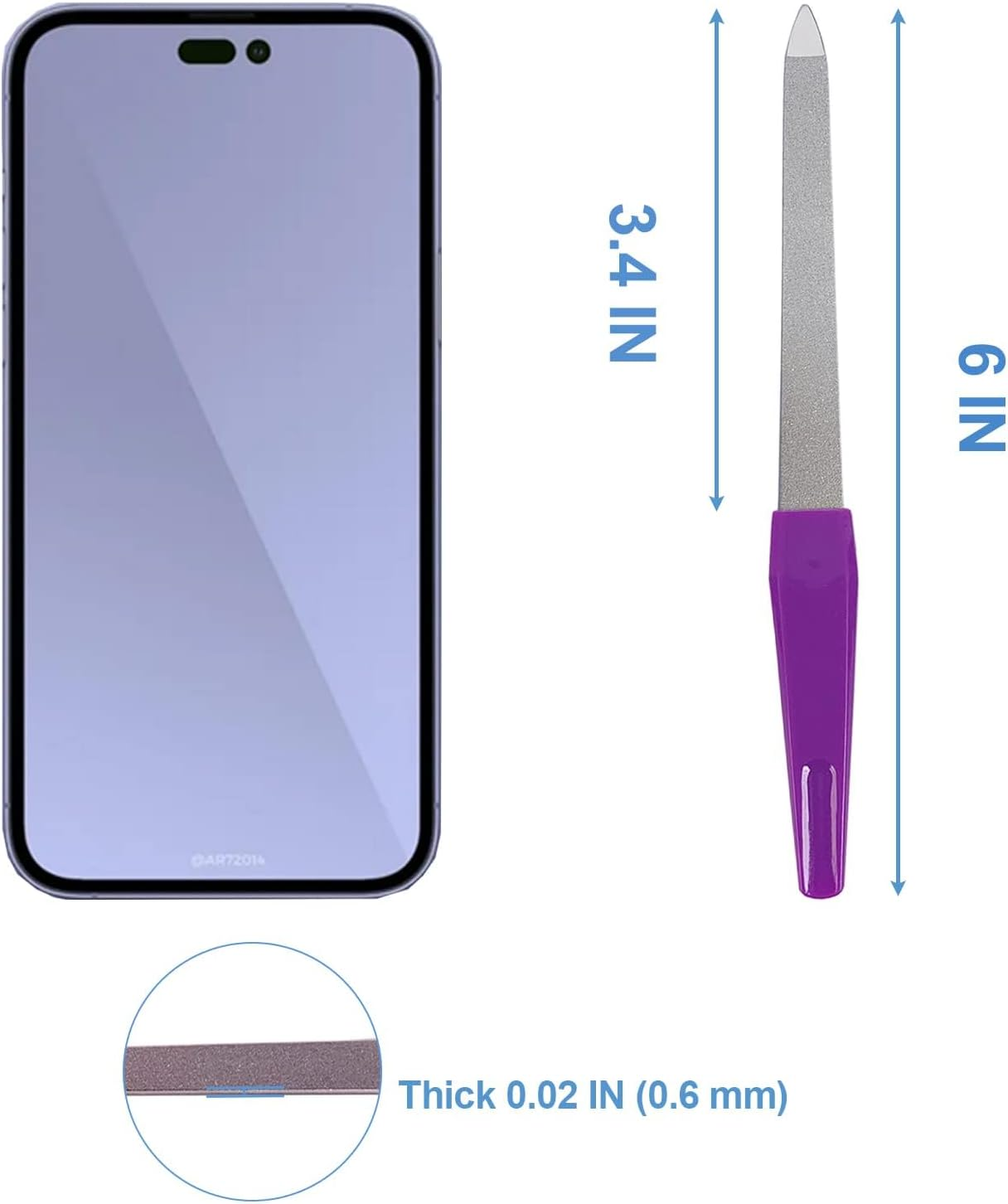 Metal Nail File (6 Pcs), Nail Files for Natural Nails Made of Stainless Steel, Sword Fingernail Files with Sharp Pointed Tip Non Slip Handle, Diamond Finger Nail Filers for Women Sapphire Grit image number 6