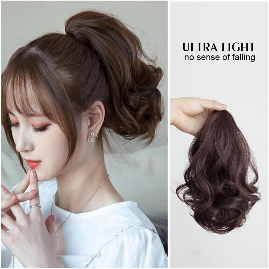 Synthetic Hair Extensions Wigs Women Toupee Short Wavy Curly Claw Ponytail Women Hair Hair Extensions Hair Wigs Clip In（Dark Brown）