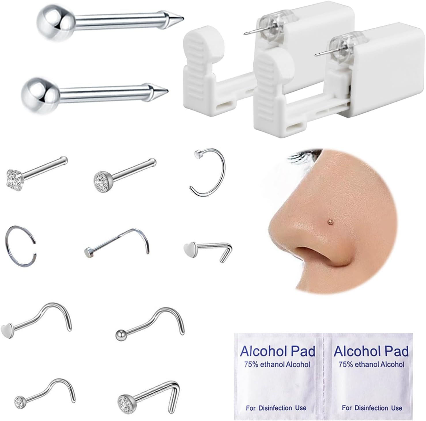 Belly Button Piercing Kit - Lip Navel Dermal Nipple Self Piercing Gun Professional Tools with Hollow Needle Studs Piercer Clamps at Home image number 4