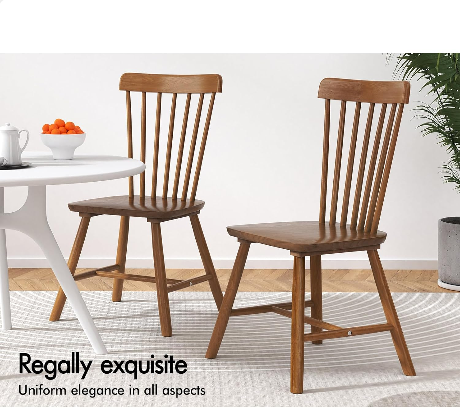 ALFORDSON Windsor Dining Chairs Set of 2 with Solid Wood Frame, Wooden Kitchen Chair with Floor Protector, Reading Seating for Home Cafe Coffee Table, Max 150Kg, Walnut image number 2