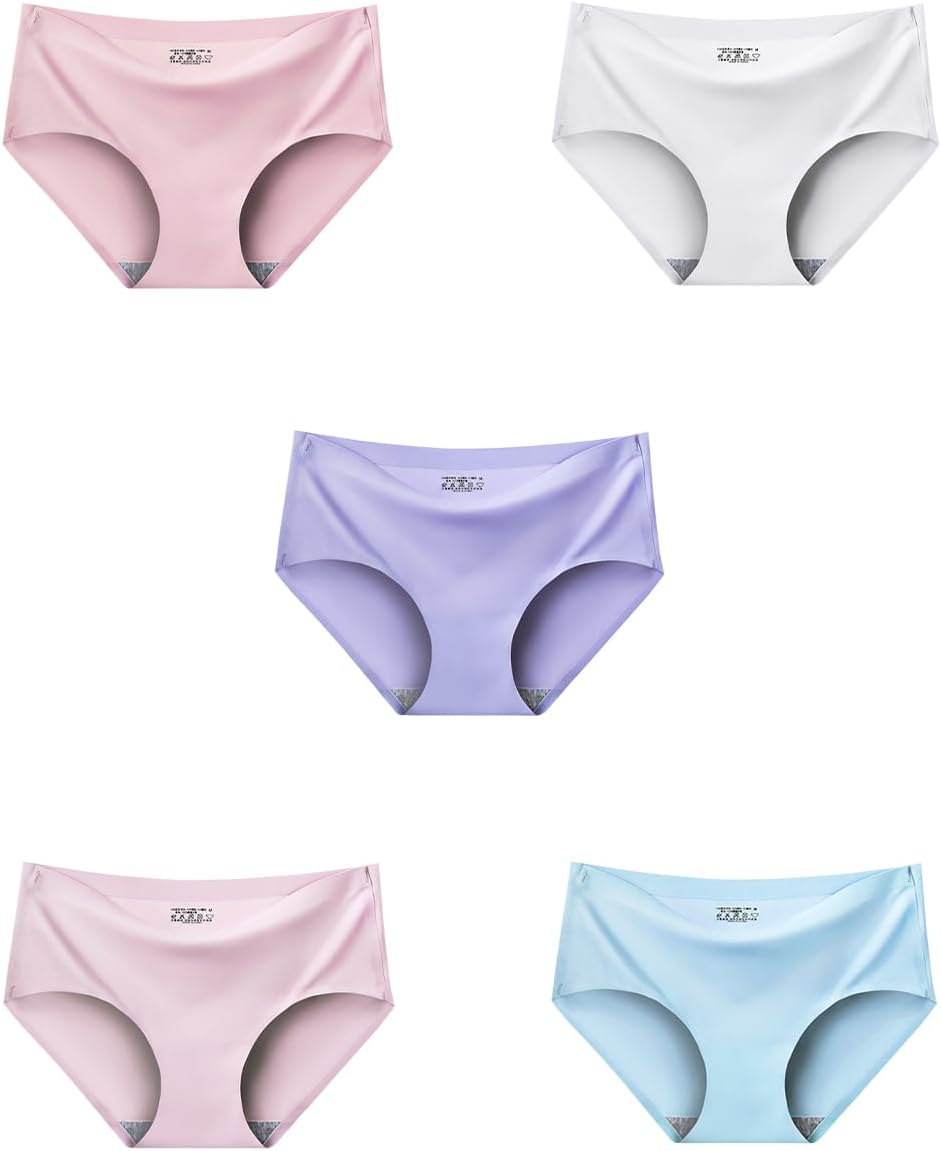 SAMYIKOU 5 Pack Women&rsquo;S Seamless Underwear Stretch Invisibles Hipster Briefs Comfortable Ice Silk Soft Breathable Panties