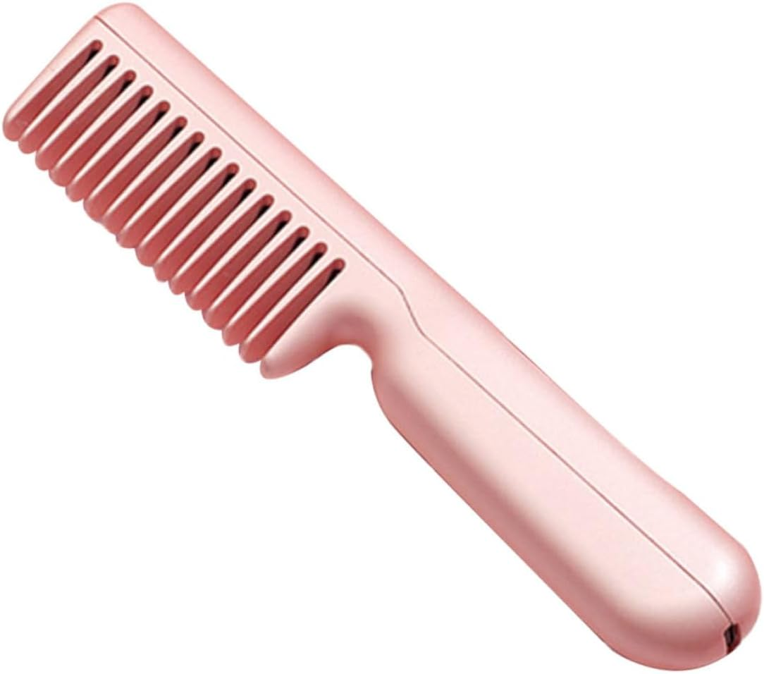 Heating Hair Straightening Brush and Curler Comb Portable USB Rechargeable Pink Mini Travel Hair Straightener Comb for Women