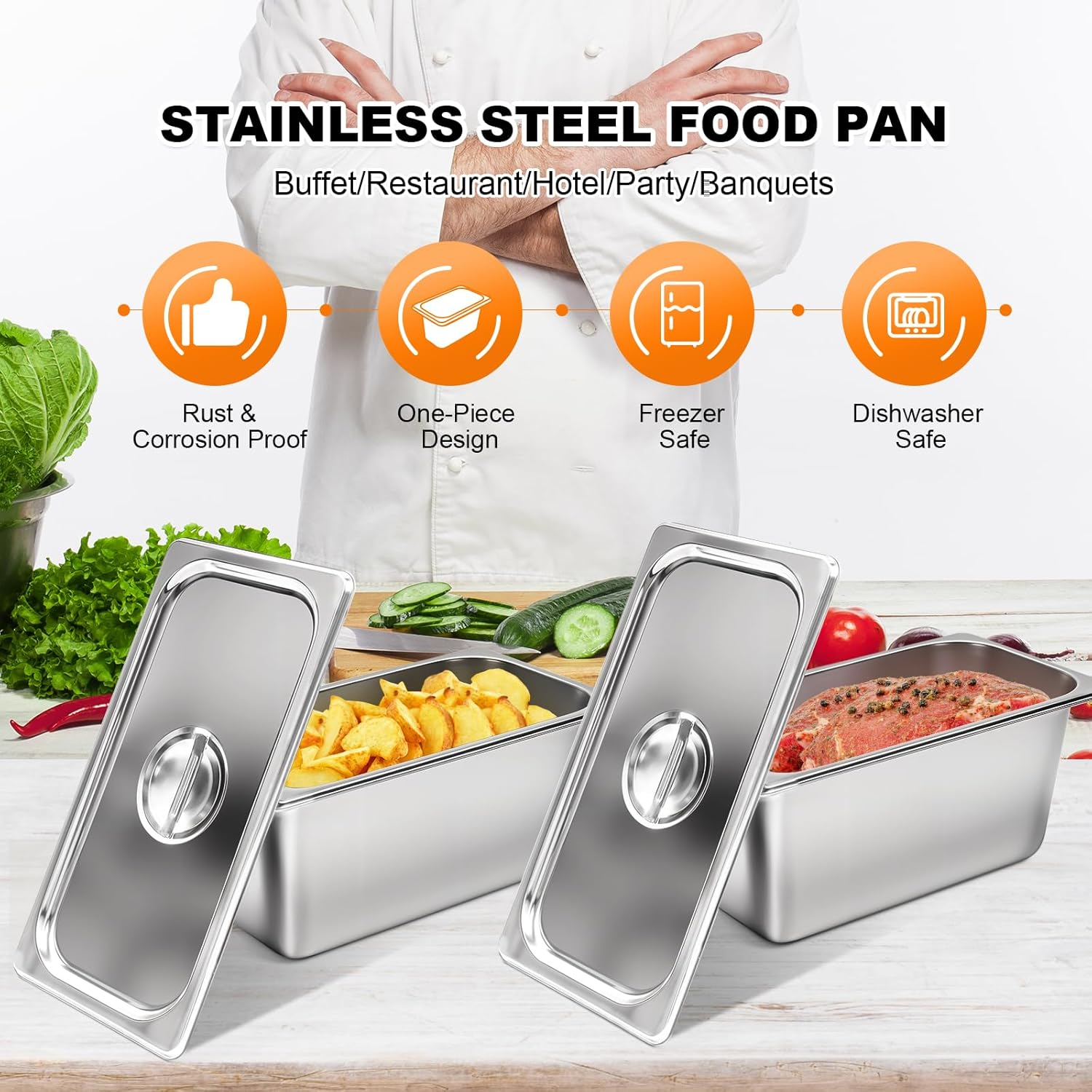 LZONEY 8 Pack Stainless Steel Hotel Pans 1/3 Size X 6" Deep Steam Table Pan with Lids,0.8 Mm Thick anti Jam Pan Stainless Steel Steamer Pan for Party, Restaurant, Hotel