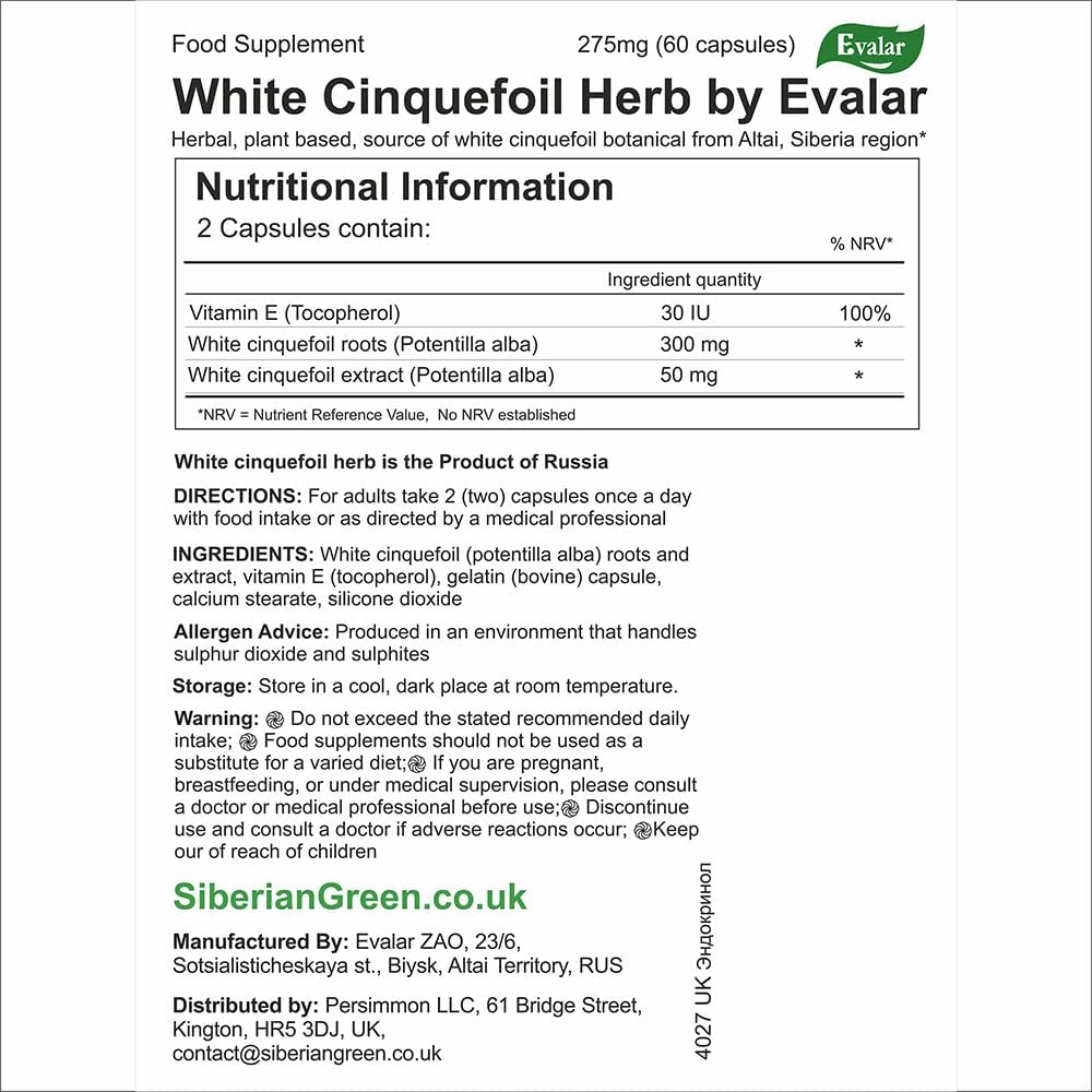 White Cinquefoil Potentilla Endokrinol Herb by Evalar 60 Caps Altai Siberia image number 4
