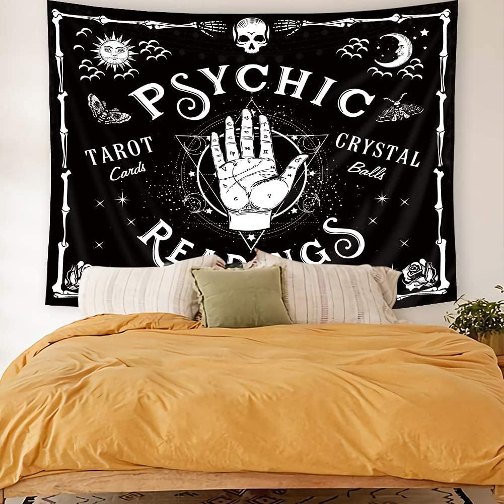Homewelle Tarot Psychic Reading Hands Tapestry Goth Spooky Gothic Wall Art Decor 59Wx51L Inch Ouija Palm Palmistry Witch Unique Whimsy Cool Hippy Mysterious Whimsy Edgy Wall Hanging Room Fabric image number 4