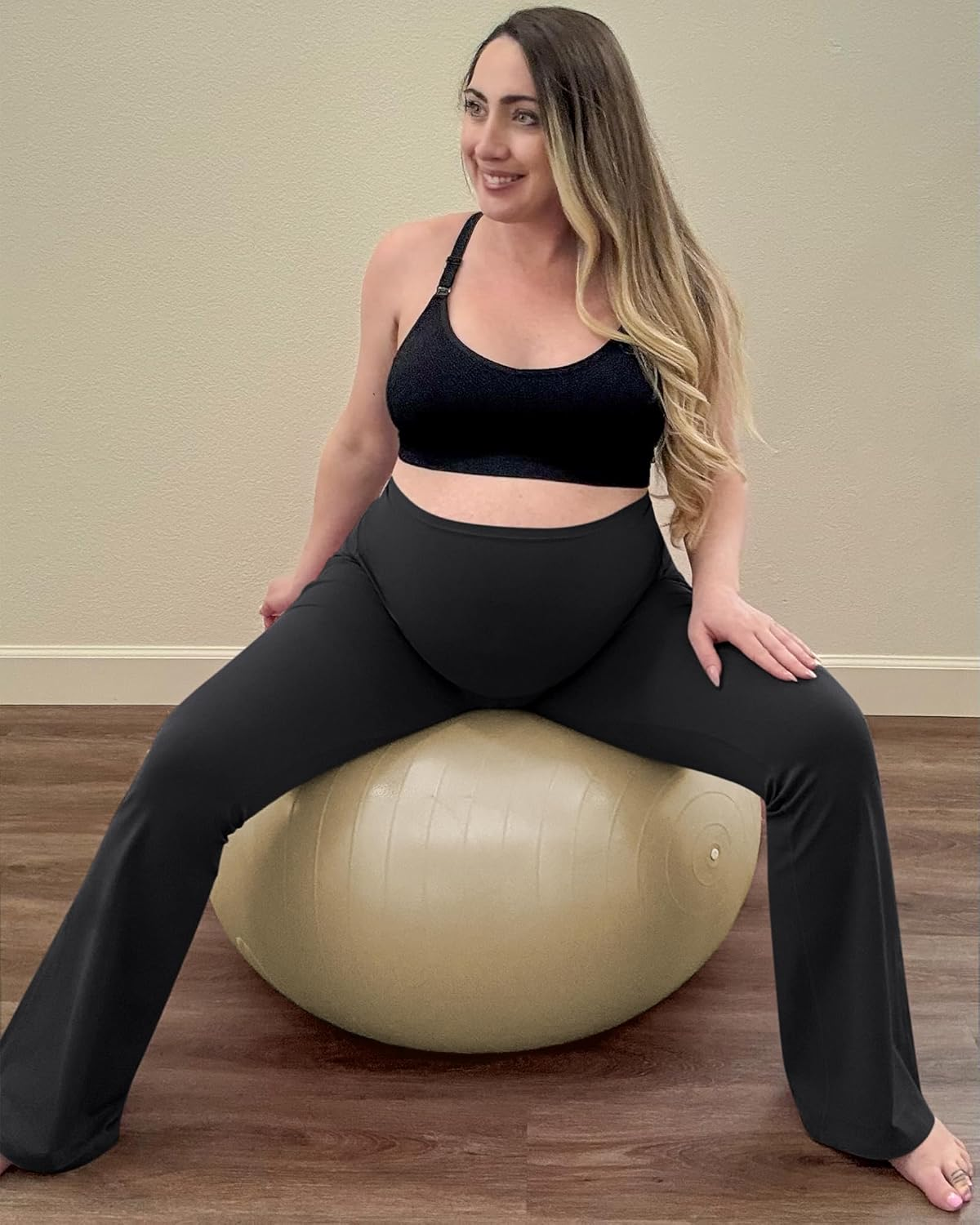 G4Free Barefeel Maternity Flare Leggings with Pockets over the Belly Stretchy Casual Lounge Pregnancy Dress Pants for Work image number 5