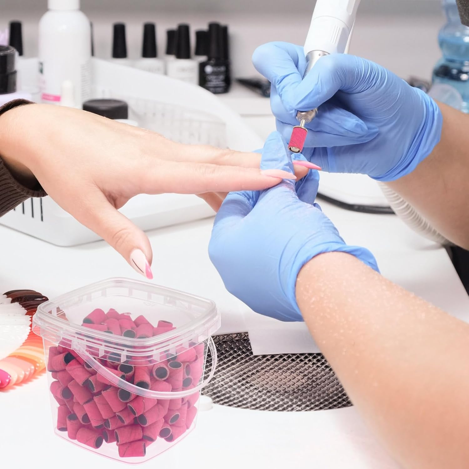 Rolybag Sanding Bands for Nail Drill 240 Grit Extreme Fine Nail Sanding Bands 200Pcs Pink Professional Sanding Bands and 2Pcs Nail Drill Bits for Manicures and Pedicure - Pink image number 2