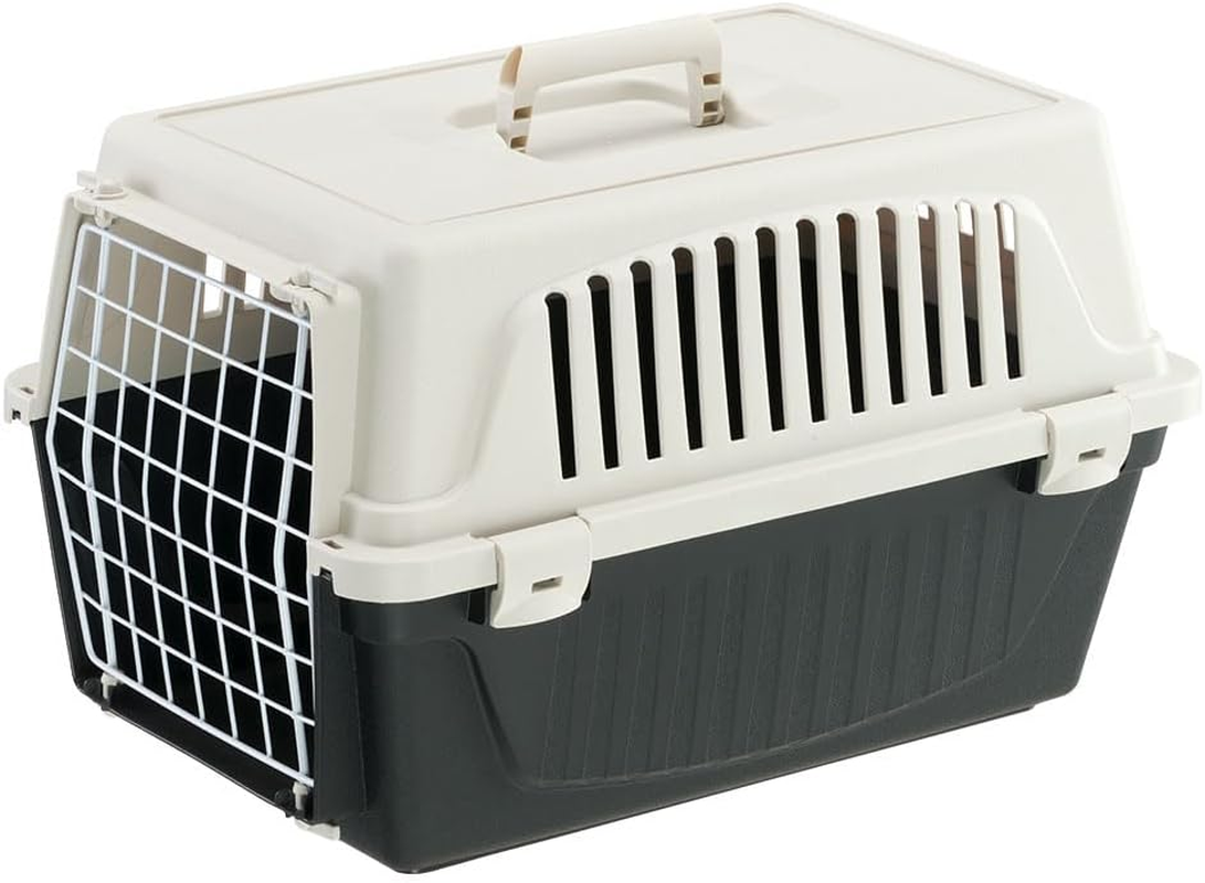 Ferplast Rigid Carrier for Small-Sized Dogs and Cats Atlas 20 EL, Pet Transport Box, Sturdy Plastic, Plastic-Coated Steel Door, Ventilation Grills, 37 X 58 X H 32 Cm Black