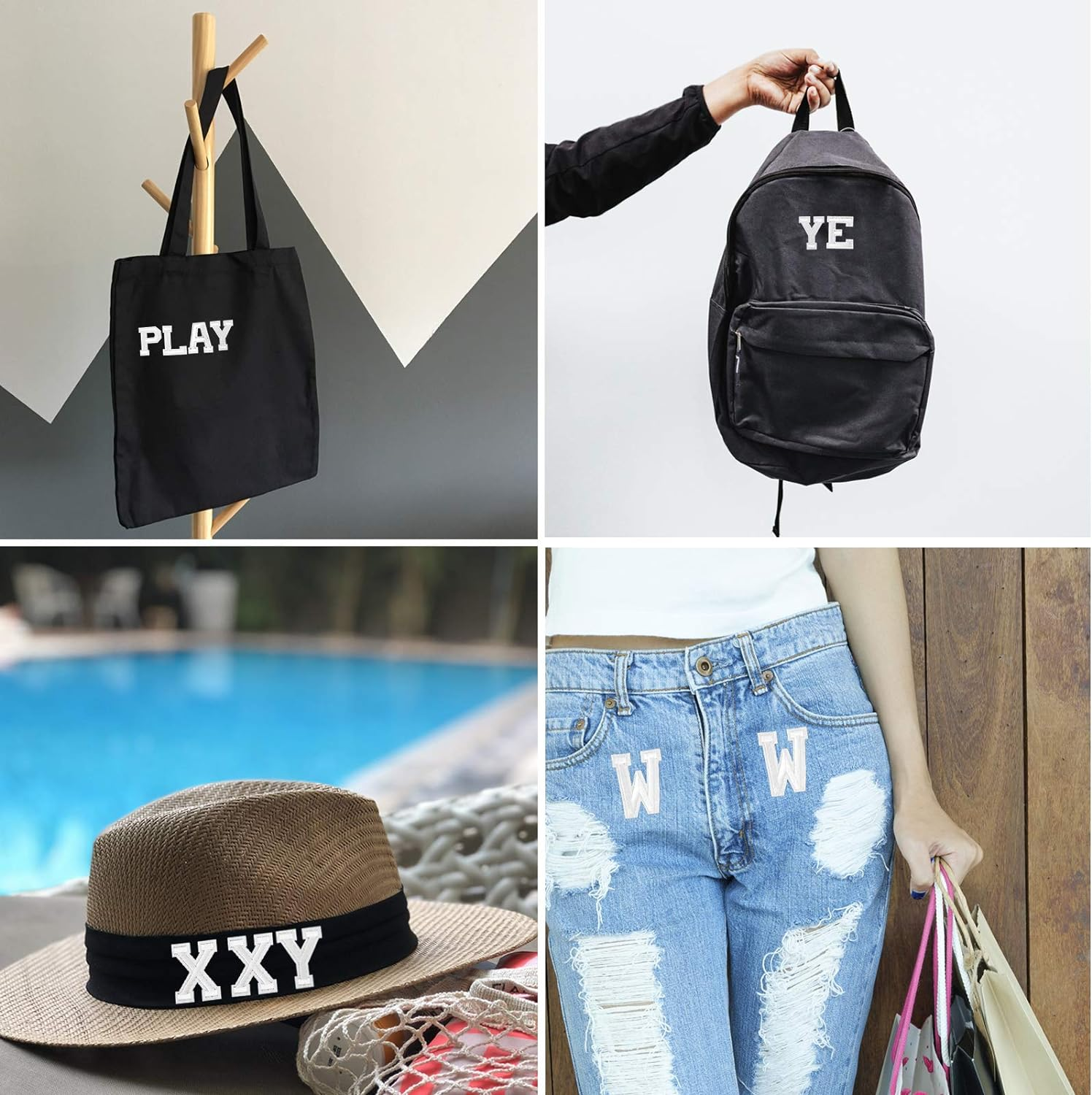 Luter 52Pcs Iron on Letter Patches Alphabet Applique Patches Sew on Appliques with Adhesive Embroidered A-Z Letter Badge Decorative Repair Patches for Hats Shoes Bags Clothing (White) - Blue image number 3