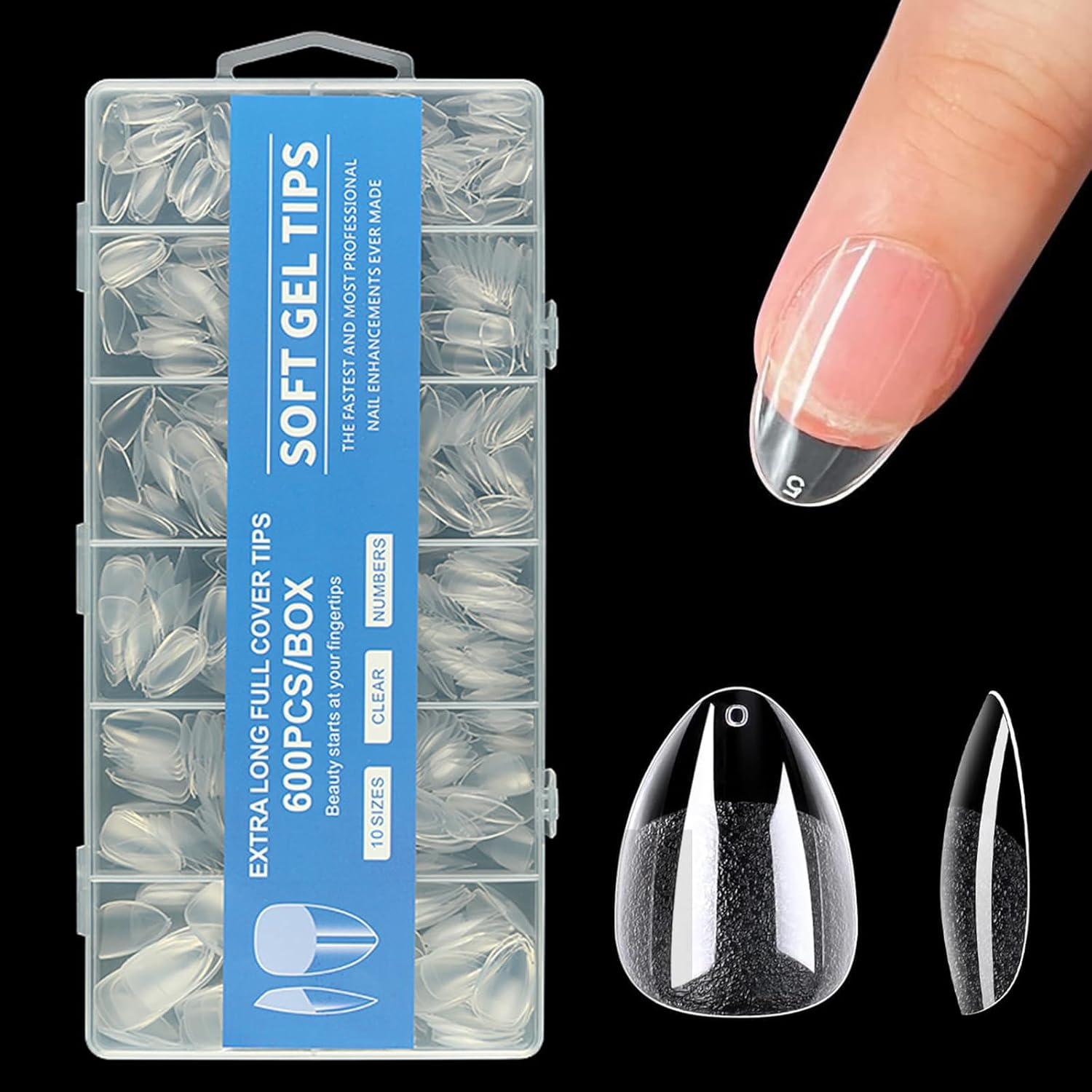 Gaivek 600 Pcs Short Almond False Nail Tips, Full Cover Gel Nail Extensions, Pre-Shaped Press-On Nails Kit, for DIY Manicure and Salon Use, 10 Sizes image number 1