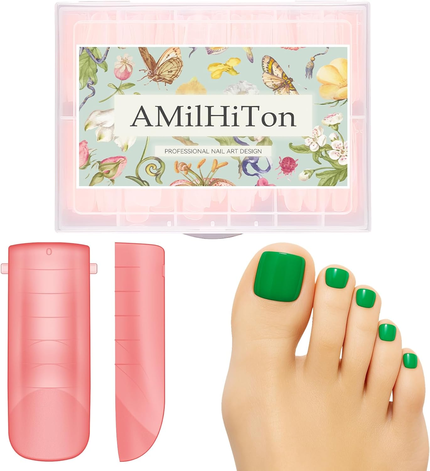 Amilhiton Red Polygel Dual Nail Forms for Toes, Long Square Dual Forms, Pre-Designed French Line, Reusable Press on Toenails for Women Art Supplies Home DIY Nail Salon 120PCS 12Sizes image number 2