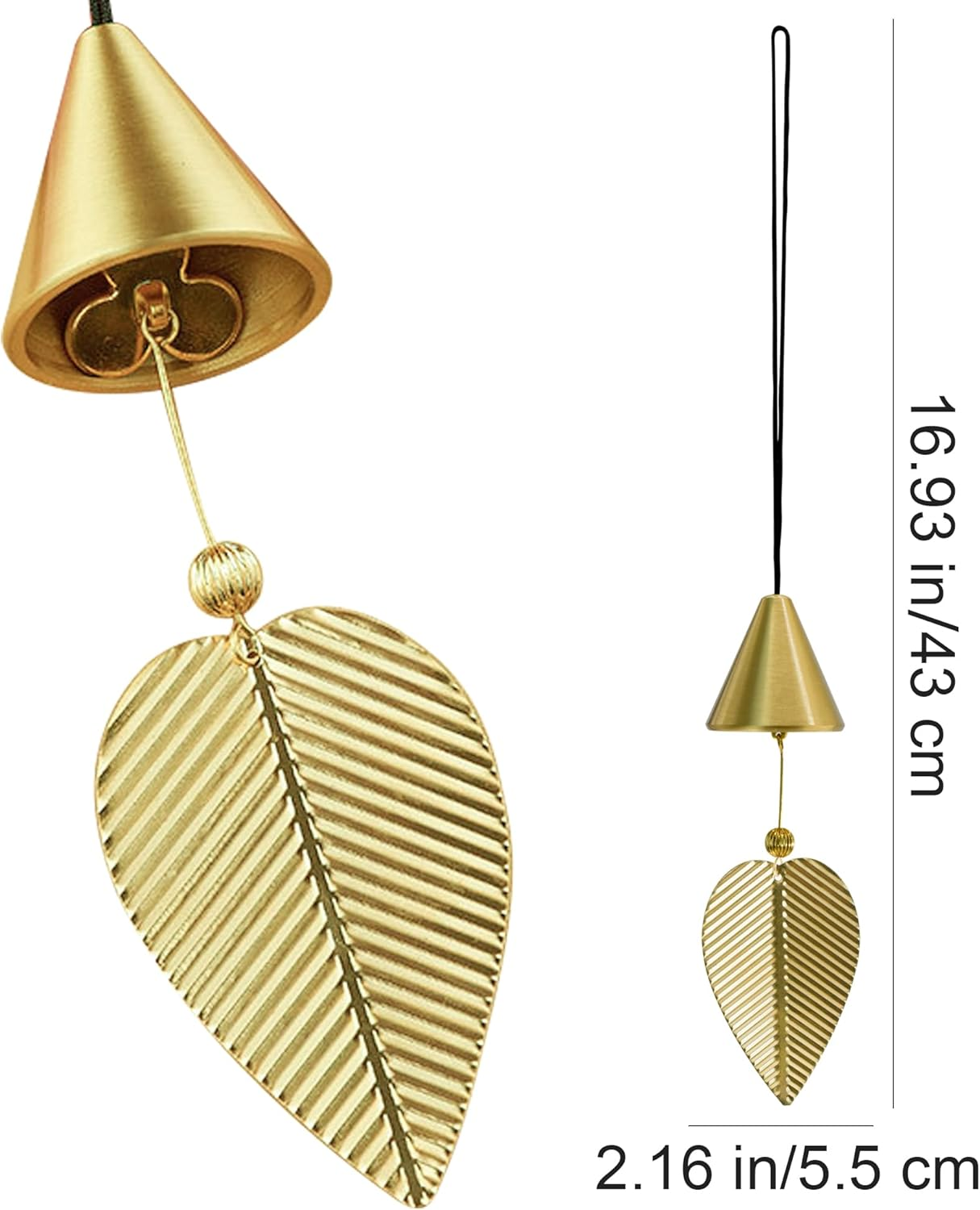 Mrmrkura Gold Leaf Hanging Bell Decorative Bell for Good Luck, Hanging Wind Chime Ornament Window Home Decor Chinese Feng Shui Bell (Cone Shape) image number 2