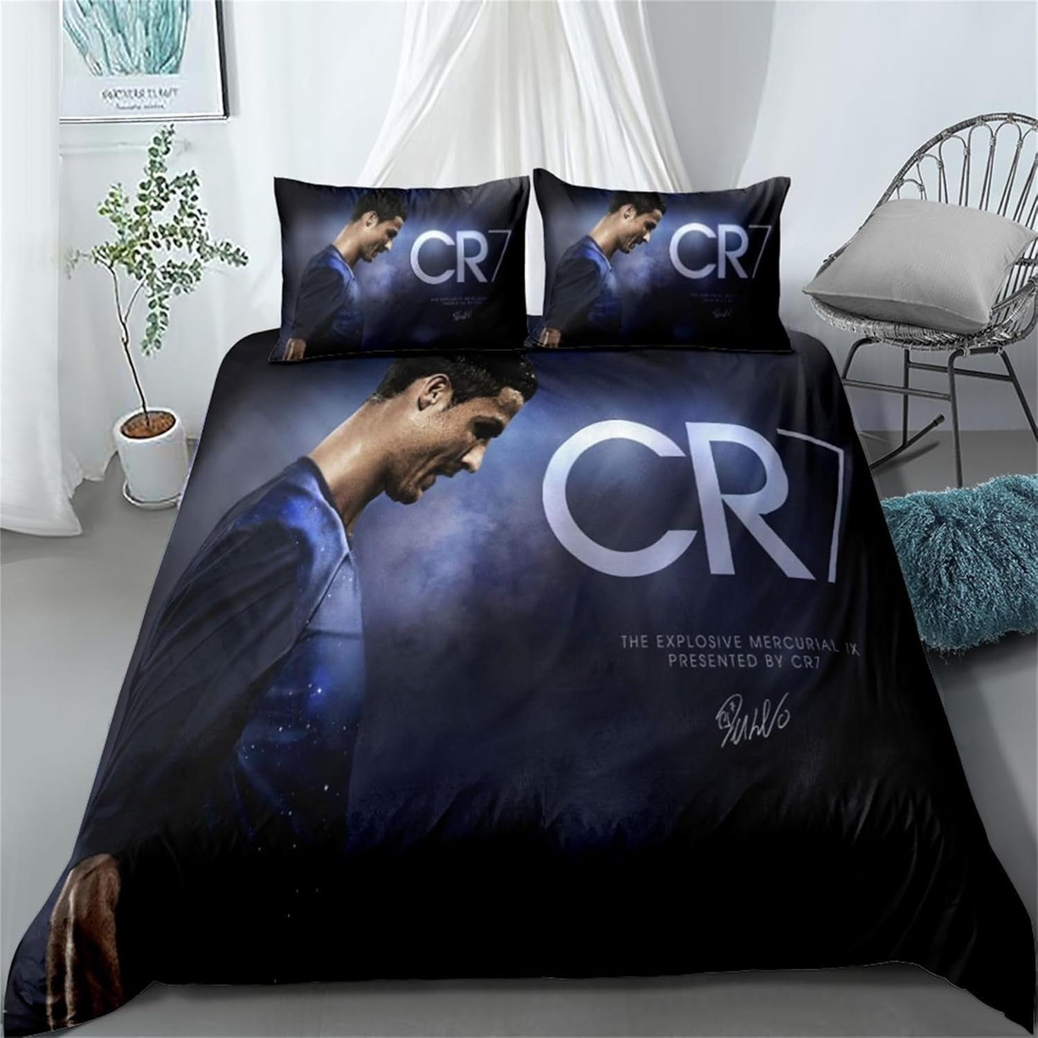 Cristiano Ronaldo Lightweight Duvet Cover Set 3Pcs Soft Breathable Quilt Cover Double Size Soccer Star CR7 Bedding Set for Teen image number 6