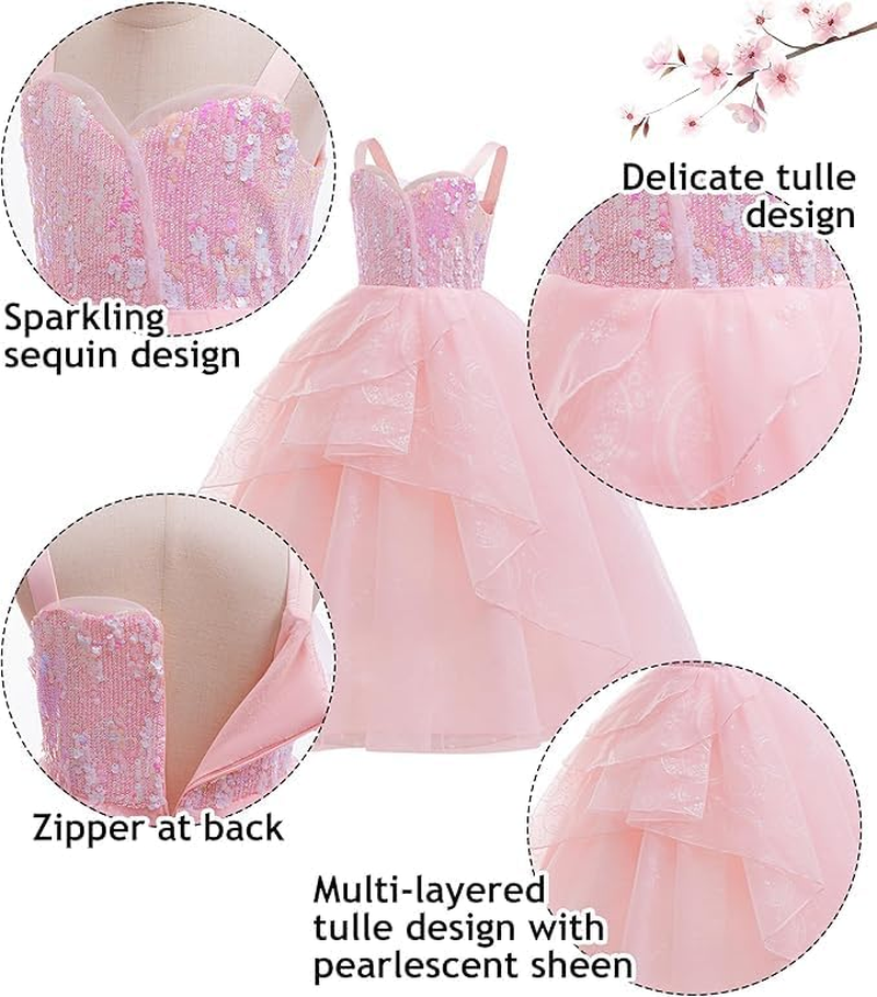 Slowton Girls Princess Costume - Girls Good Witch Glinda Costume Dress up Set Fashion Kids for Christmas Birthday Party Halloween Cosplay Outfits