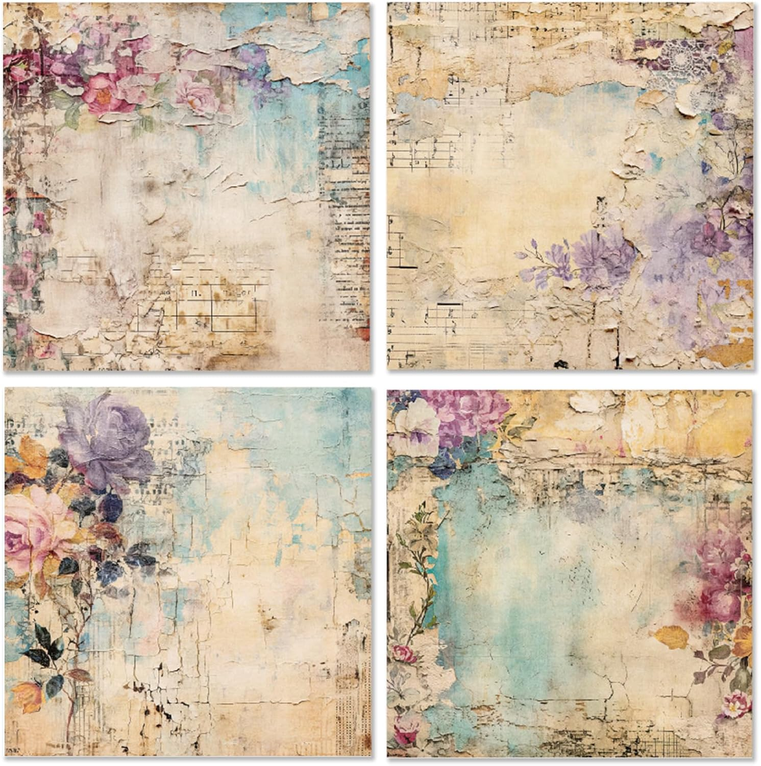 Vintage Floral Scrapbook Paper Pad - Flower Patterned Cardstock Paper Pads,6X6 Single-Sided Junk Journal Scrapbooking Paper for Card Making Cottagecore Picture Art Collage - Blue image number 5