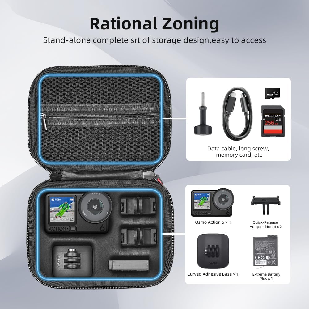 T Tersely Hard Case for DJI Osmo Action 6 (2025), Drop and Water Proof Carrying Case, Outdoor Travel Storage Bag Compact Portable Case for DJI Action6 with Accessories