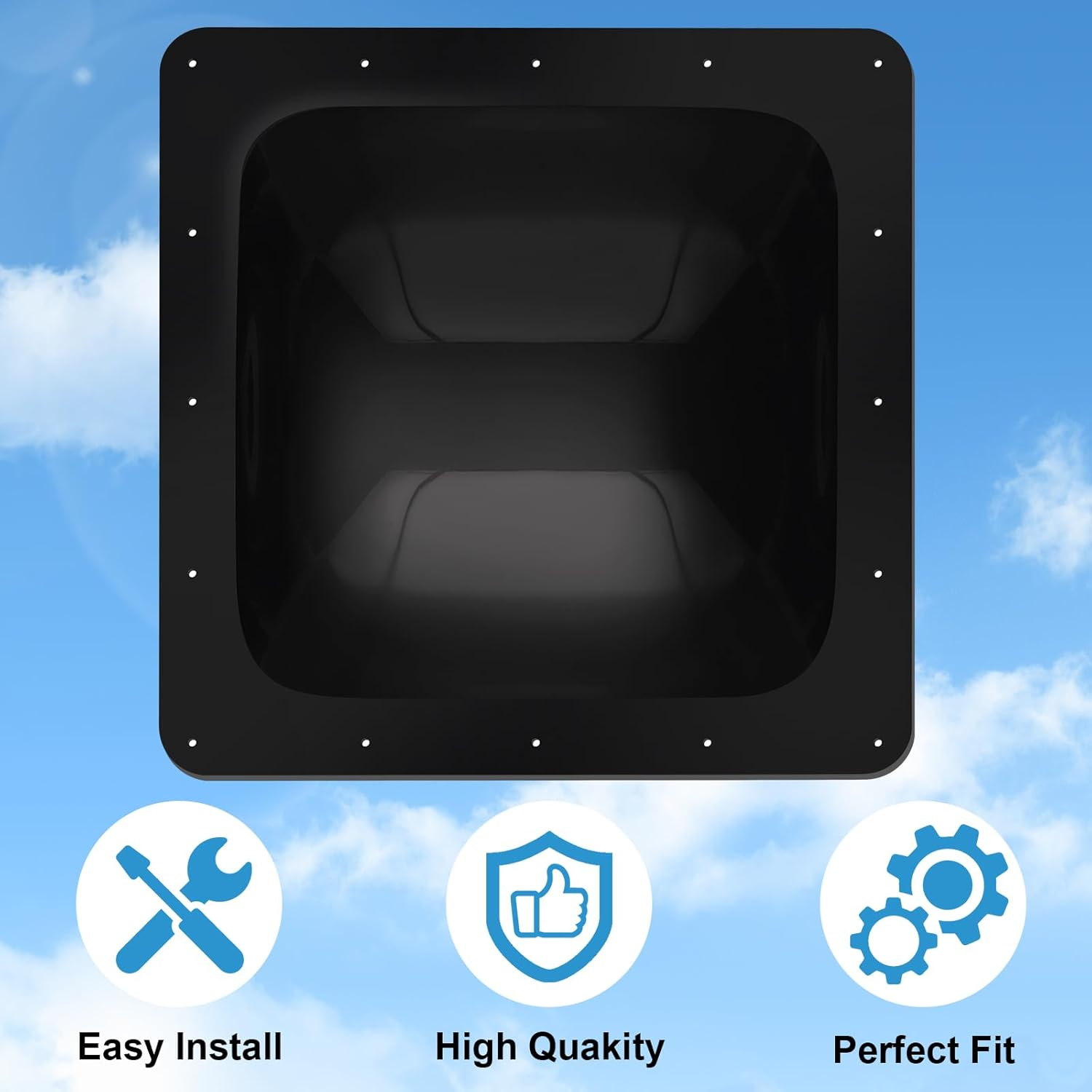 XMK RV Skylight Replacement,18" X 18" Outer Dome Fit 14" X 14" Openings, RV Skylight Cover Shower Roof Dome for Camper Trailer Fifth Wheel Truck, Impact Resistant, UV Block, Black image number 4