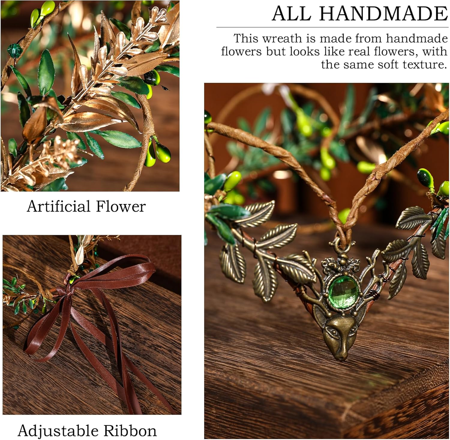 MOSTORY Woodland Flower Fairy Crown, Floral Elf Headpiece for Renaissance Accessories Women, Elven Forest Circlet Headband for Renfaire Halloween Cosplay Fantasy Photo Shoot image number 3