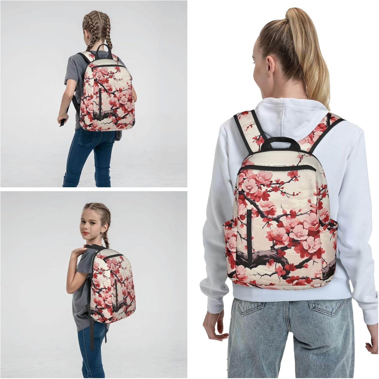 JHLMN Backpack Japanese Floral Cherry Blossom Travel Casual Laptop Backpack Adjustable Hiking Daypack for Men Women - Blue Flame image number 5